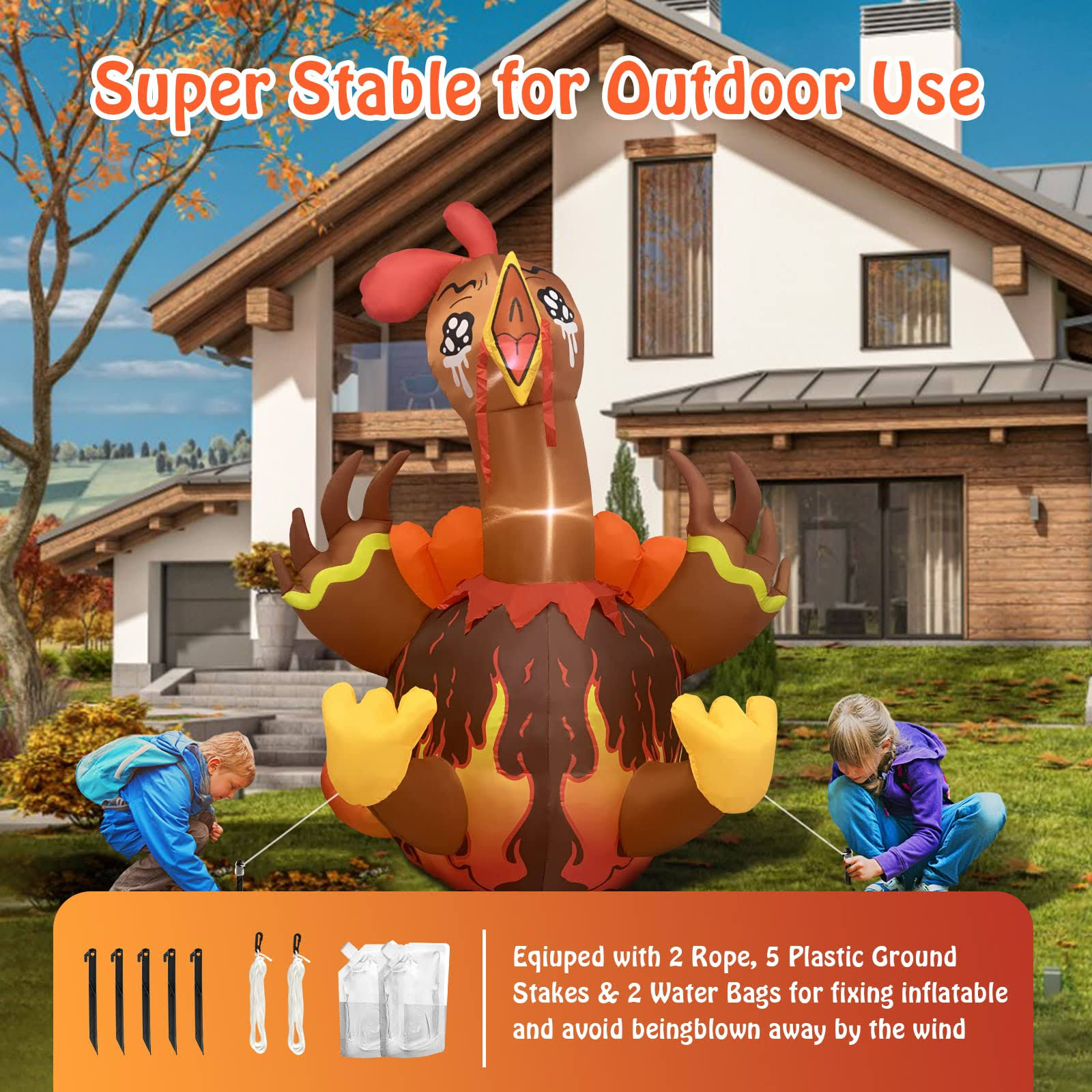 Hopoco 8 Ft Height Thanksgiving Inflatables Decorations Outdoor, Inflatable Turkey Lawn Decoration With Led Lights Built-In, Blow Up Yard AU_5X4N2FIC