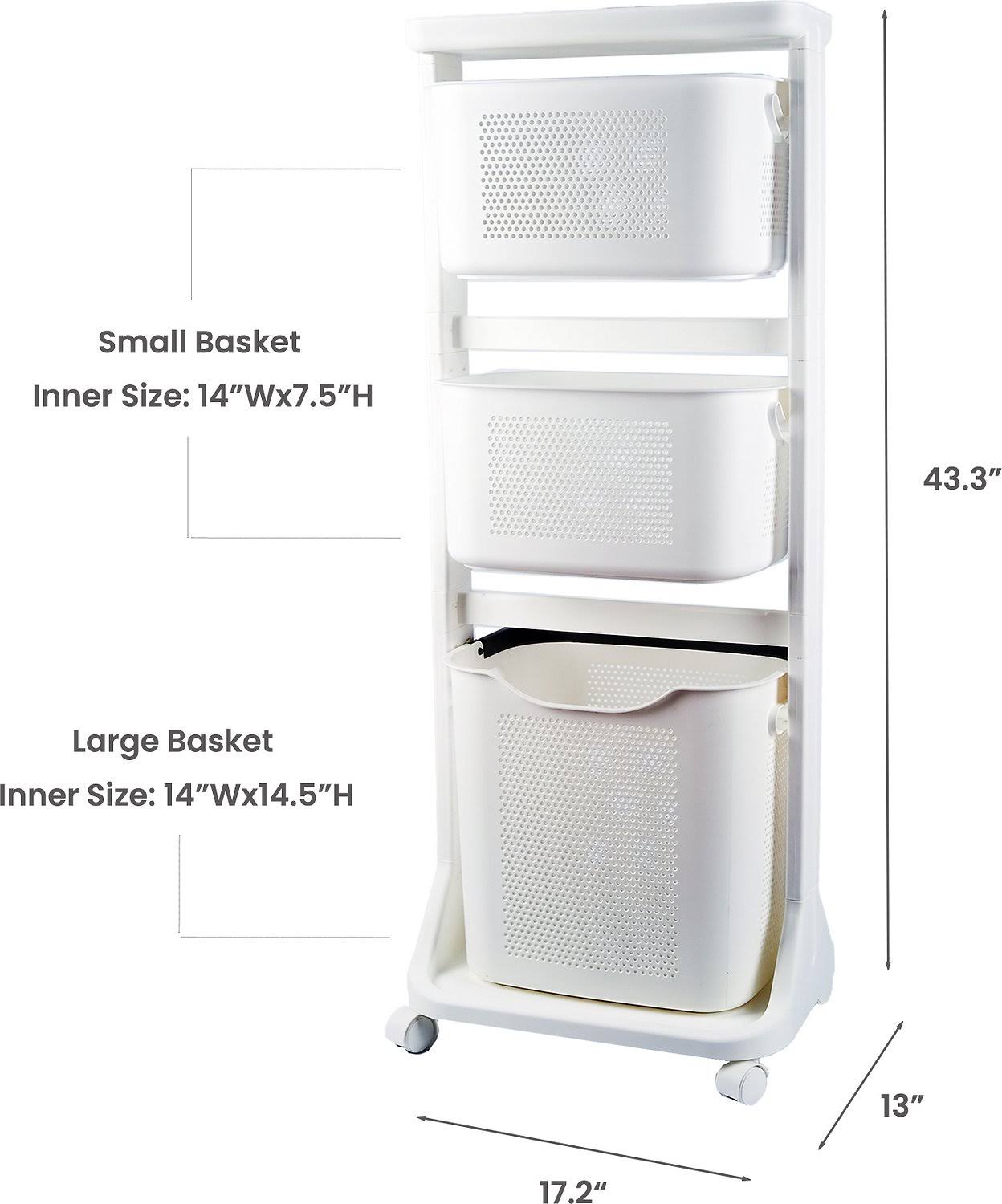 Hanamya 3-Portable Basket Rolling Cart With Top Shelf - White 0P_ZOVKUJUA Hanamya 3-Portable Basket Rolling Cart With Top Shelf - White 0P_ZOVKUJUA