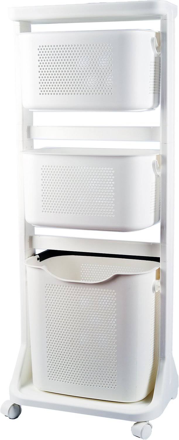 Hanamya 3-Portable Basket Rolling Cart With Top Shelf - White 0P_ZOVKUJUA