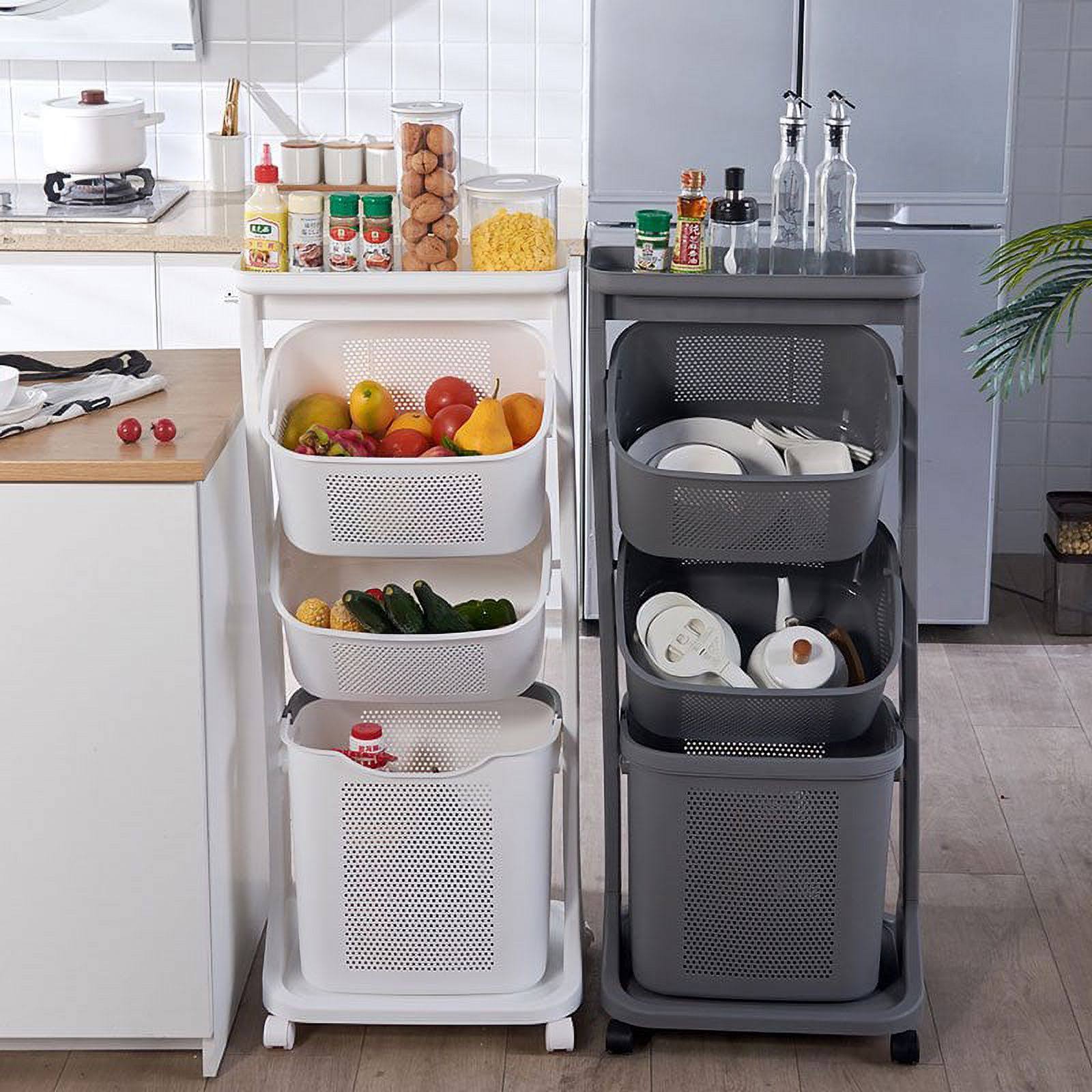 Hanamya 3-Portable Basket Rolling Cart With Top Shelf - White 0P_ZOVKUJUA Hanamya 3-Portable Basket Rolling Cart With Top Shelf - White 0P_ZOVKUJUA