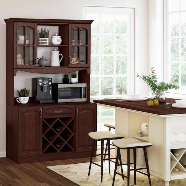 Living Skog Galiano 73 In. Espresso Pantry Buffet With Hutch With Wine Rack And Drawer, Brown CZ_PIMJRQWZ