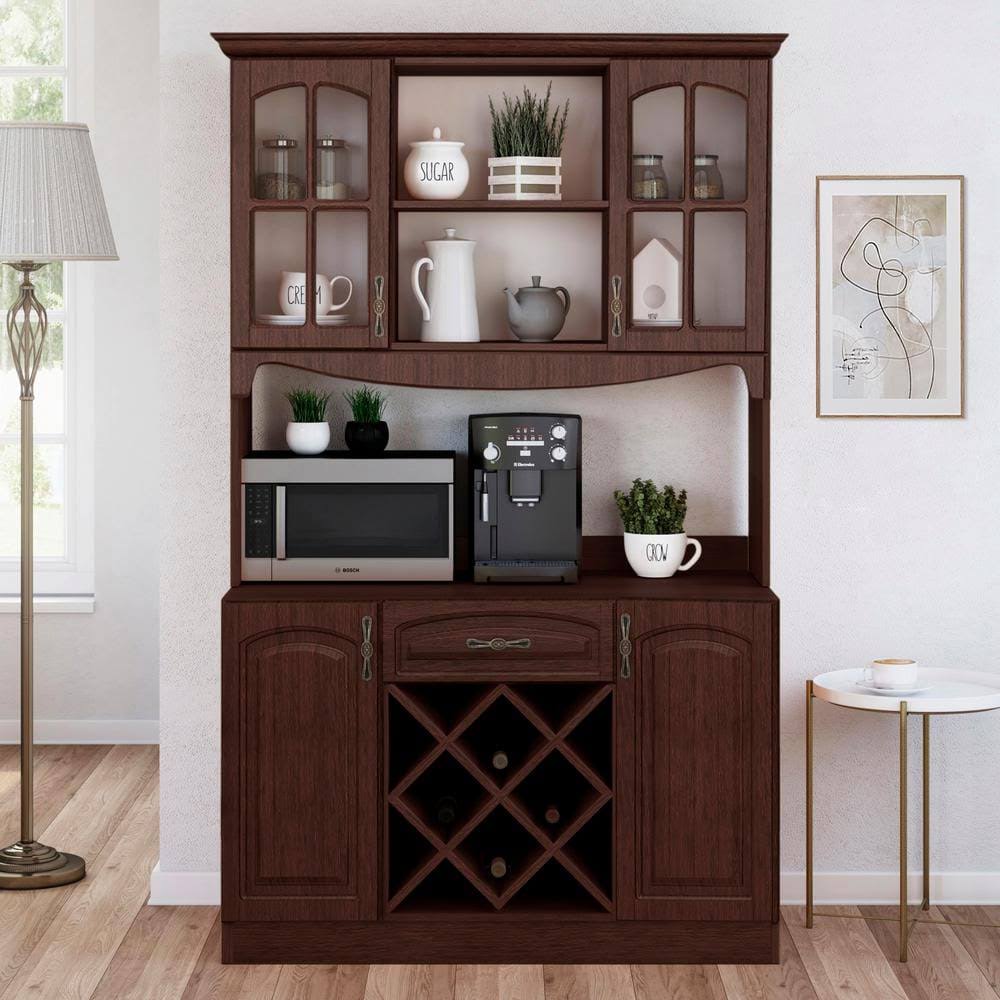 Living Skog Galiano 73 In. Espresso Pantry Buffet With Hutch With Wine Rack And Drawer, Brown CZ_PIMJRQWZ