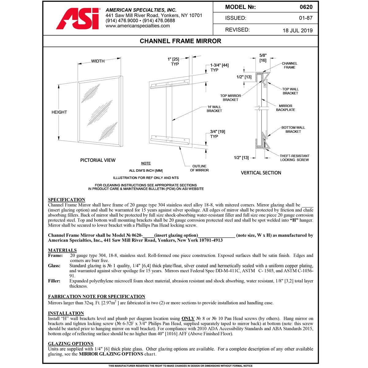 Asi 0620-1830 - Mirror - Stainless Steel Chan-Lok Frame - Plate Glass - 18 Inchw X 30 Inchh JE_LPZKBPXS Asi 0620-1830 - Mirror - Stainless Steel Chan-Lok Frame - Plate Glass - 18 Inchw X 30 Inchh JE_LPZKBPXS