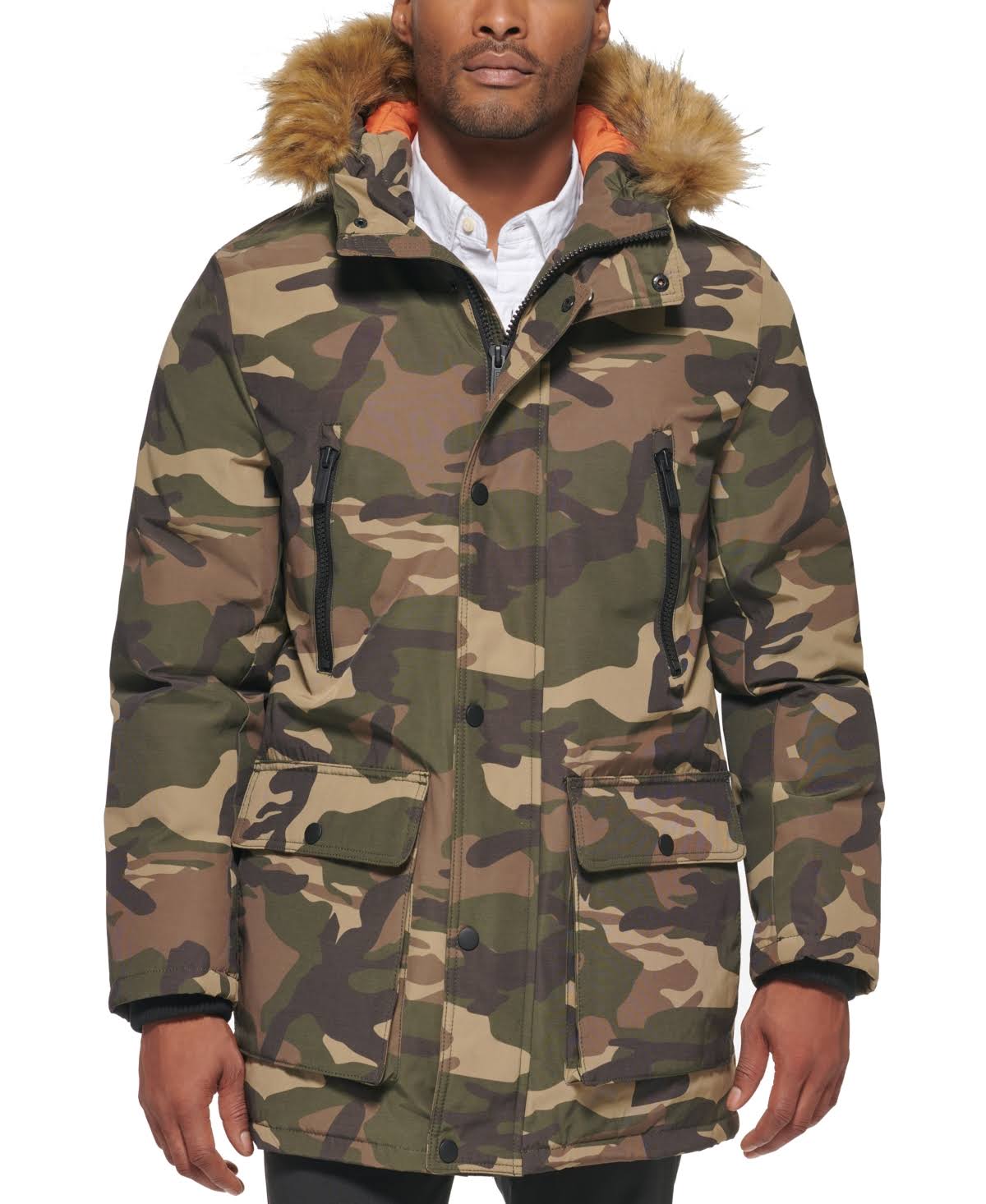 Club Room Mens Parka With A Faux Fur-Ho Camouflage M 6W_DOBEENOW