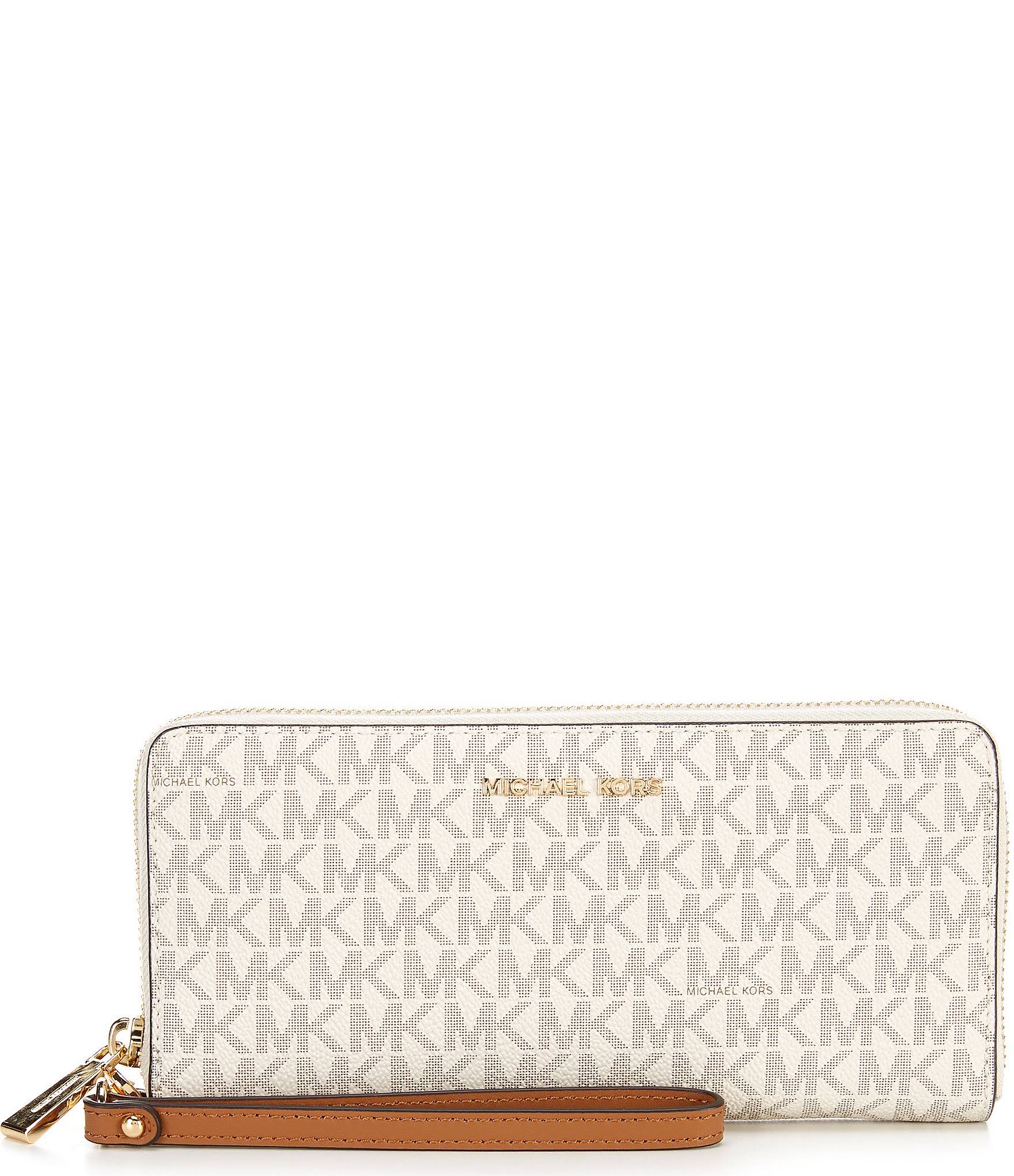 Michael Kors Signature Logo Jet Set Travel Continental Wallet - Vanilla KD_MBETIIXZ