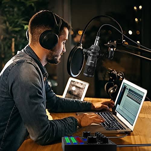 Podcast Equipment Bundle,Audio Interface With All-In-One Dj Mixer And Studio Broadcast Microphone, Perfect For Recording,Live Streaming,Gaming P5_VHACAVLG