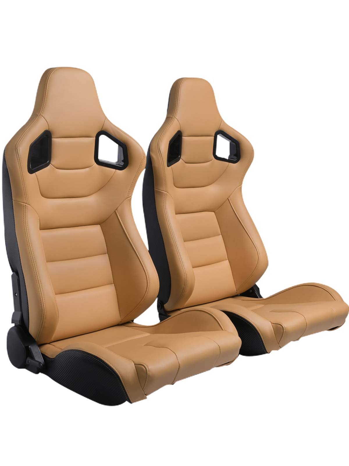 Wiilayok 2pcs Racing Seats, Universal Pvc Leather Bucket Seats Sport Pair Adjustable Seats With Sliders (Black & Beige/Tan Brown) SH_NNKEYCIA Wiilayok 2pcs Racing Seats, Universal Pvc Leather Bucket Seats Sport Pair Adjustable Seats With Sliders (Black & Beige/Tan Brown) SH_NNKEYCIA