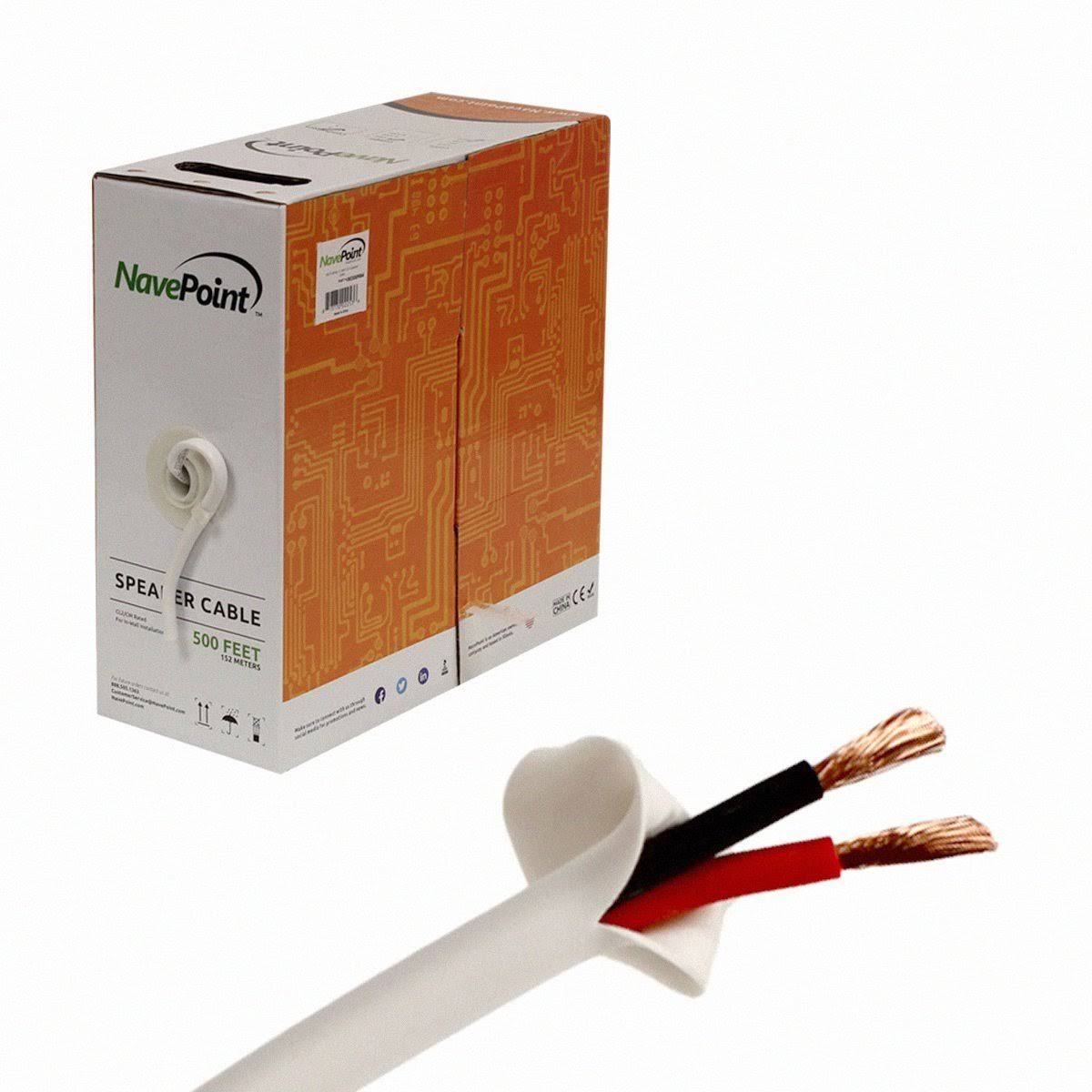 Navepoint 500ft In Wall Audio Speaker Cable Wire Cl2 16/2 Awg Gauge 2 Conductor Bulk White NE_E1DLKDAM