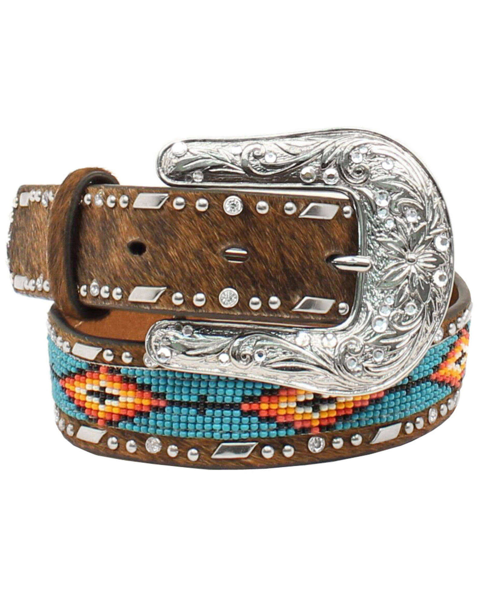 Ariat Girls' Southwestern Beaded Hair-On Leather Western Belt WT_DOIPHY1W Ariat Girls' Southwestern Beaded Hair-On Leather Western Belt WT_DOIPHY1W