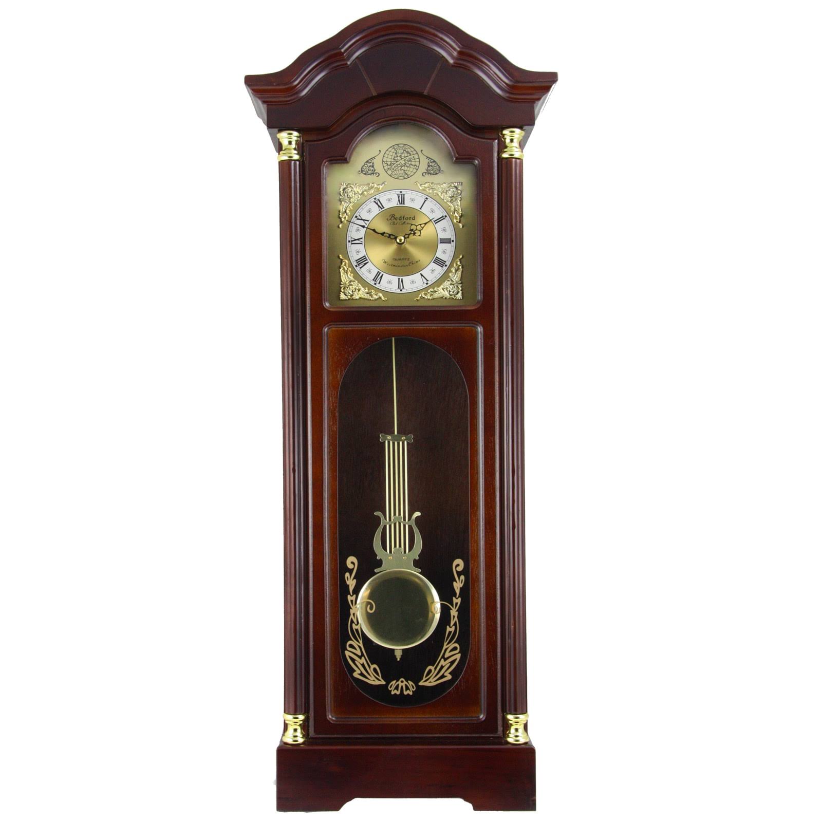 Bedford Clock Collection 33 Antique Cherry Oak Finish Chiming Wall Clock With Roman Numerals 4U_Z5DESGEQ Bedford Clock Collection 33 Antique Cherry Oak Finish Chiming Wall Clock With Roman Numerals 4U_Z5DESGEQ