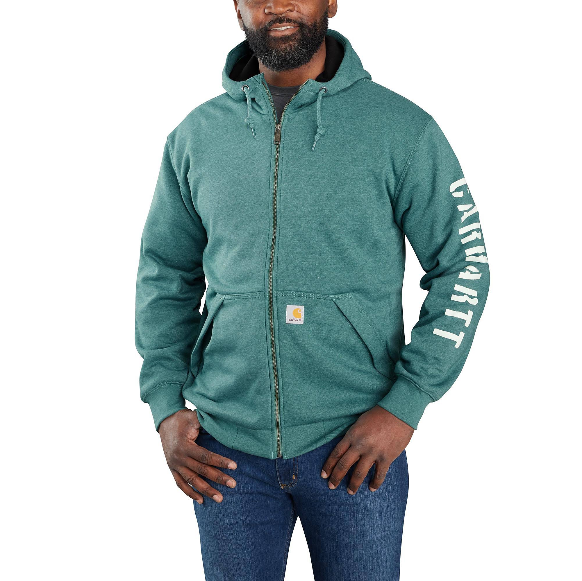 Carhartt Men's Rain Defender Loose Fit Fleece-Lined Logo Graphic Sweatshirt | Slate Green Heather | M OK_YAIAWHJY Carhartt Men's Rain Defender Loose Fit Fleece-Lined Logo Graphic Sweatshirt | Slate Green Heather | M OK_YAIAWHJY