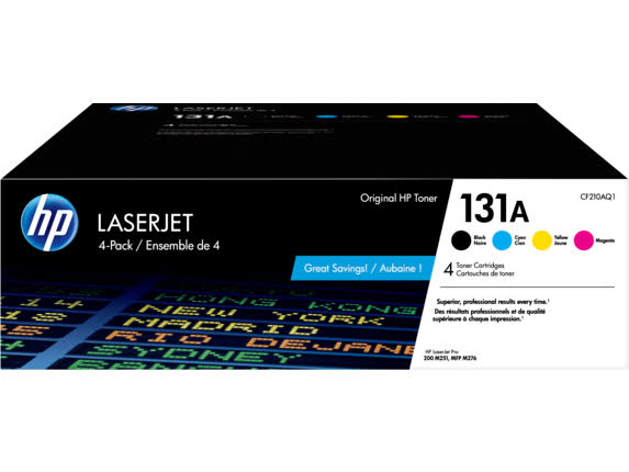 Hp Color Laserjet Pro 200 Color M251nw Toner Cartridges - Hp 131a 4-Pack Black/Cyan/Magenta/Yellow Original Laserjet Toner Cartridges, Cf210aq1 HJ_L9G2YQ4V
