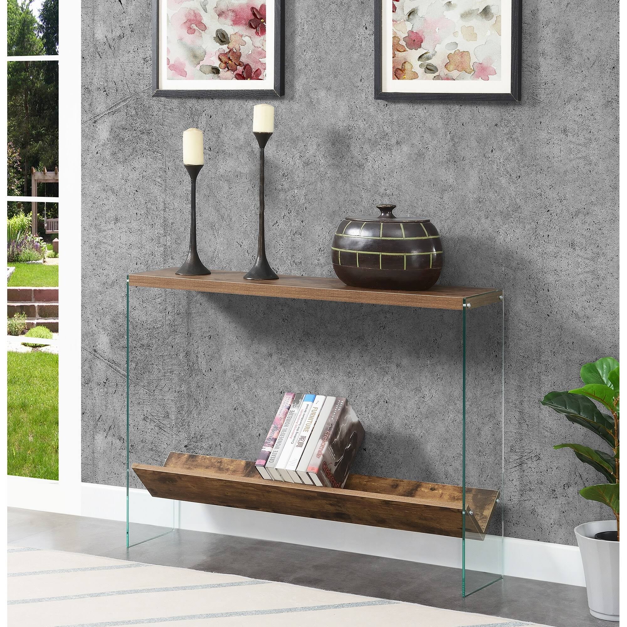 Convenience Concepts Soho V Console Table With Shelf, Barnwood/Glass XE_FTTR4PTN