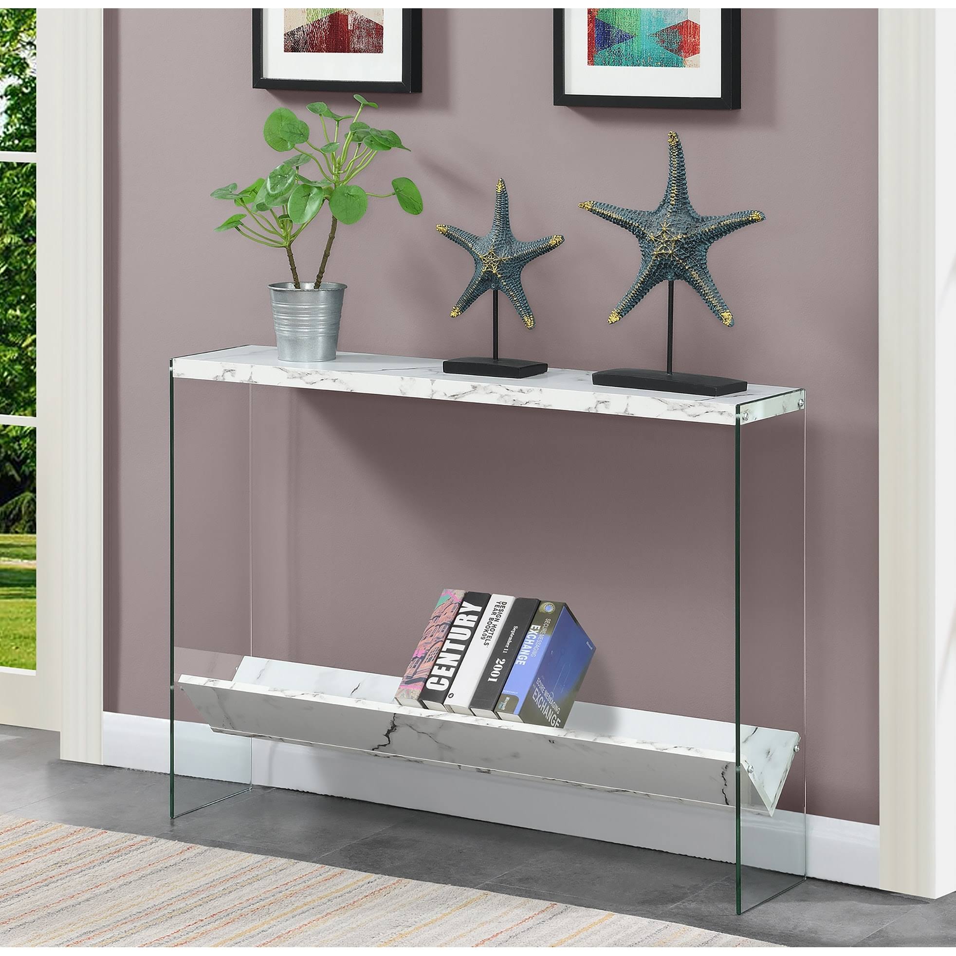 Convenience Concepts Soho V Console Table With Shelf, Barnwood/Glass XE_FTTR4PTN