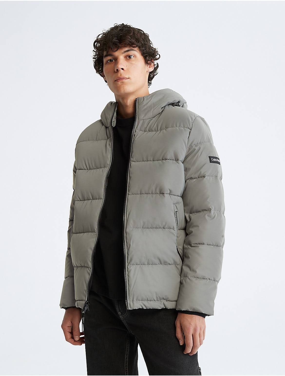 Calvin Klein Men's High Shine Hooded Puffer Jacket - Black - Size M YW_TRHQDXIO