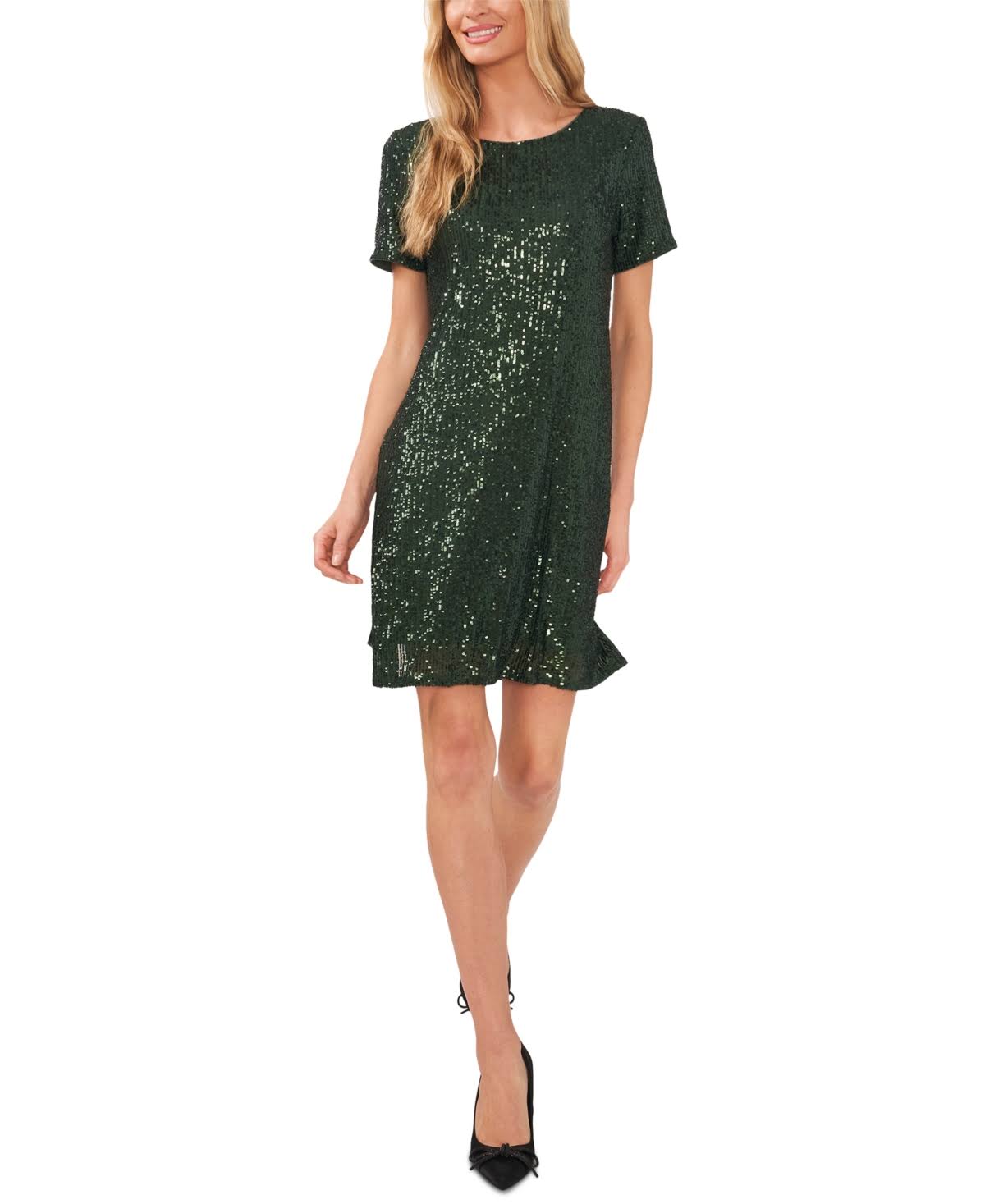 Cece Short Sleeve Sequin Shirtdress Women's Clothing Champagne : Lg C7_RWLP2EWS