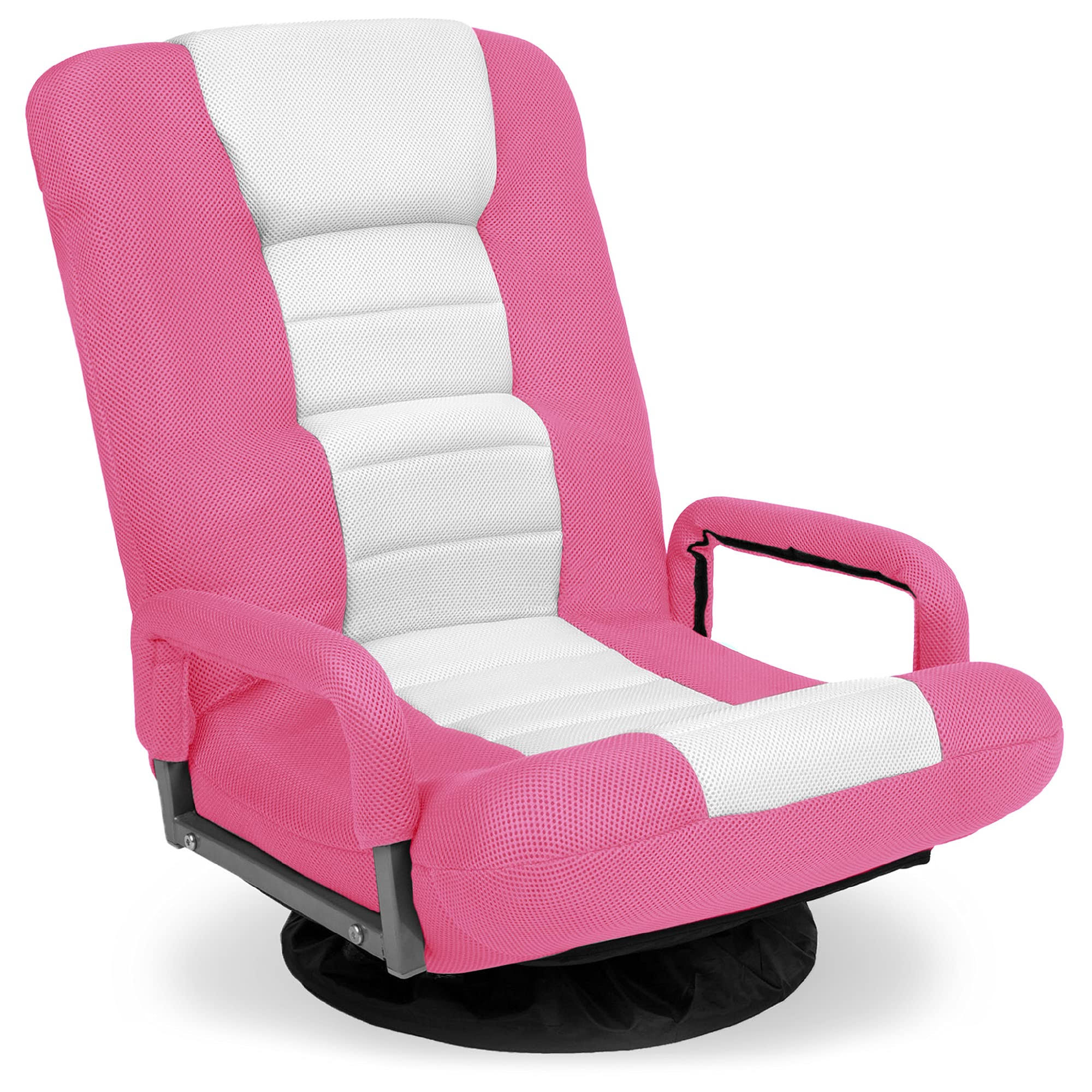 Best Choice Products 360-Degree Swivel Gaming Floor Chair W/ Armrest Handles, Foldable Adjustable Backrest - Pink/White 1D_1RPLPVW9