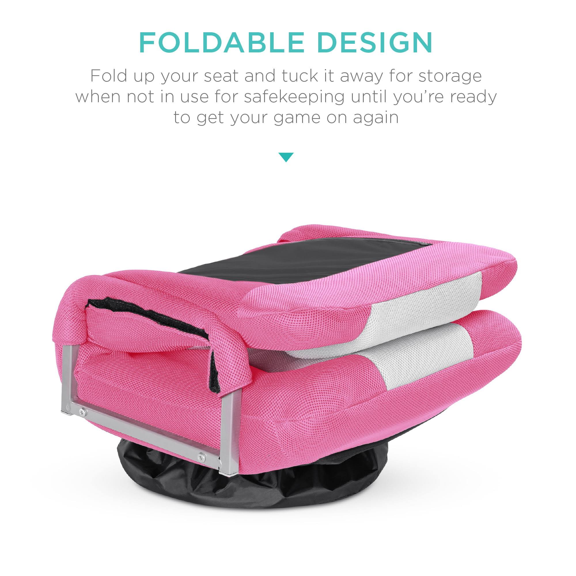 Best Choice Products 360-Degree Swivel Gaming Floor Chair W/ Armrest Handles, Foldable Adjustable Backrest - Pink/White 1D_1RPLPVW9