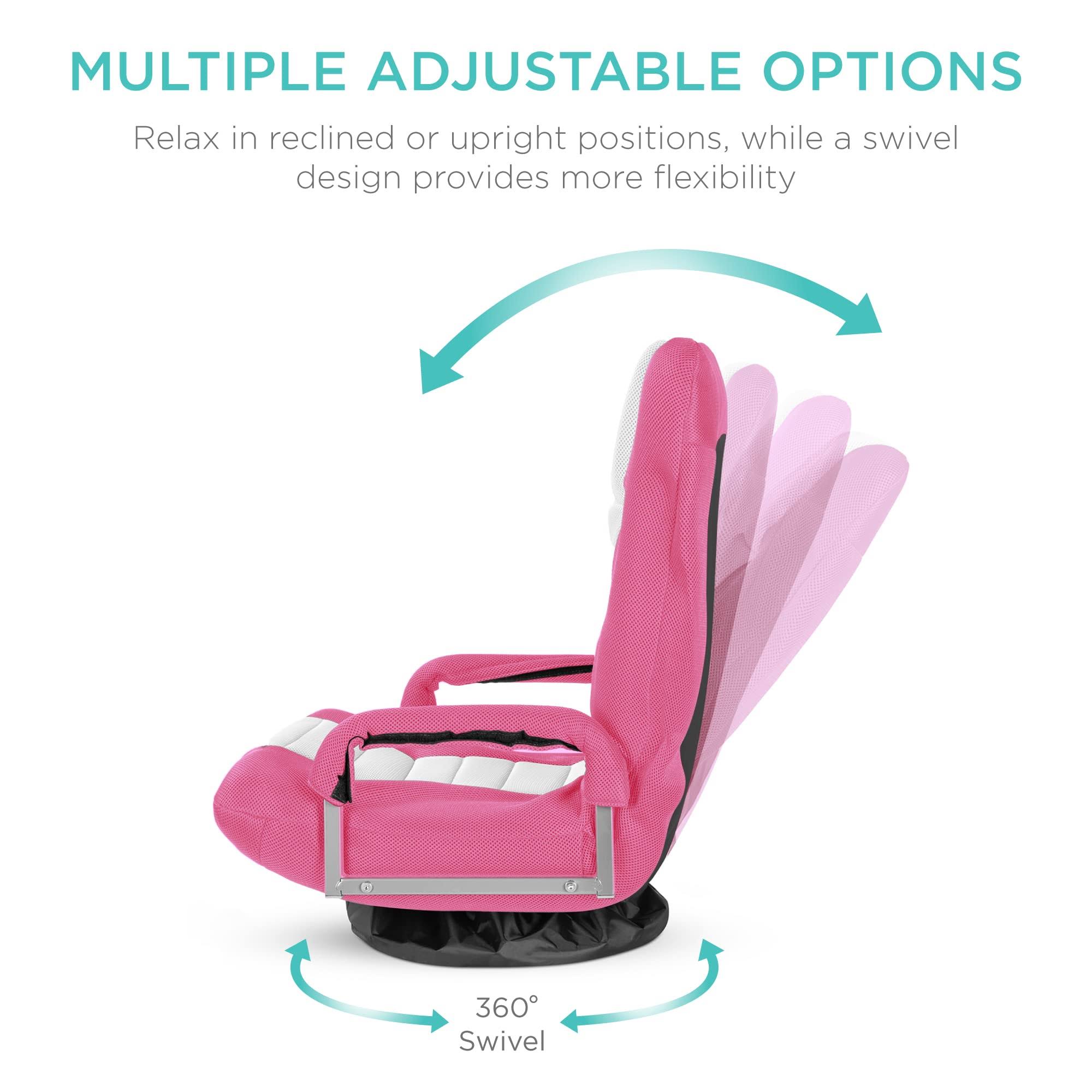 Best Choice Products 360-Degree Swivel Gaming Floor Chair W/ Armrest Handles, Foldable Adjustable Backrest - Pink/White 1D_1RPLPVW9