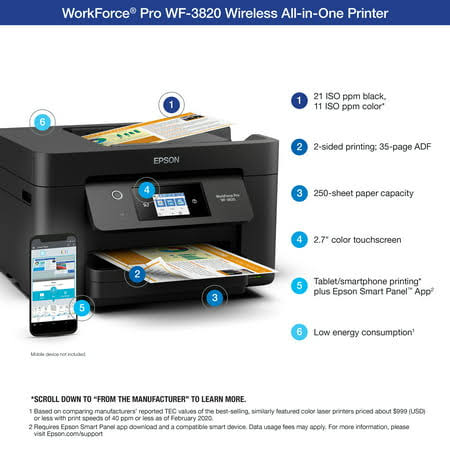 Epson Workforce Pro Wf-3820 Wireless All-In-One Printer With Auto 2-Sided Printing, 35-Page Adf, 250-Sheet Paper Tray And 2.7 Inch Color Touchscreen 8W_UIQTVCZG