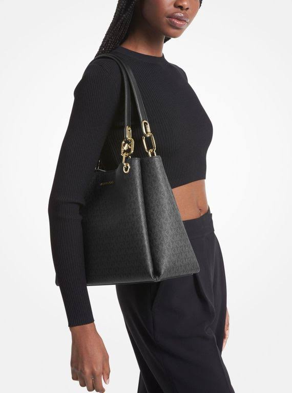 Michael Kors Trisha Large Logo Shoulder Bag In Black - One Size X2_6WNRKNIO
