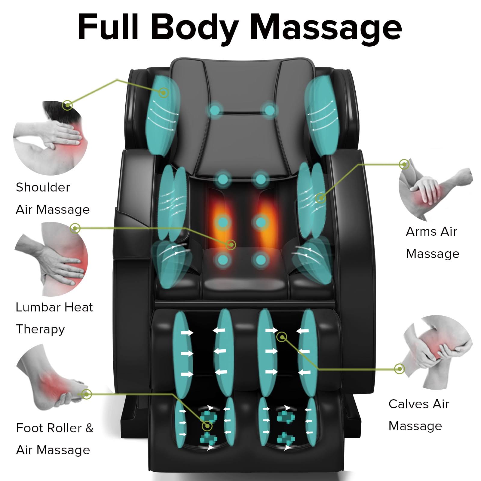 Real Relax Massage Chair, Full Body Recliner With Zero Gravity Chair, Air Pressure, Bluetooth, Heat And Foot Roller Included, Br C4_4GWSACWS