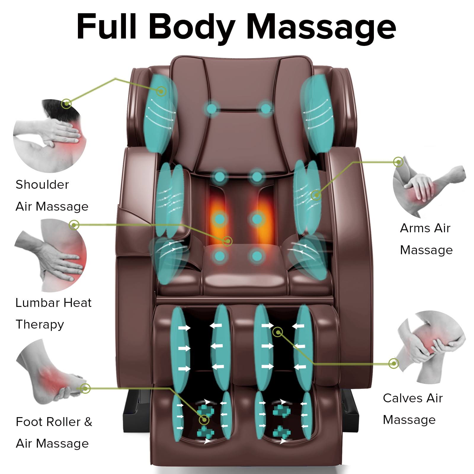 Real Relax Massage Chair, Full Body Recliner With Zero Gravity Chair, Air Pressure, Bluetooth, Heat And Foot Roller Included, Br C4_4GWSACWS