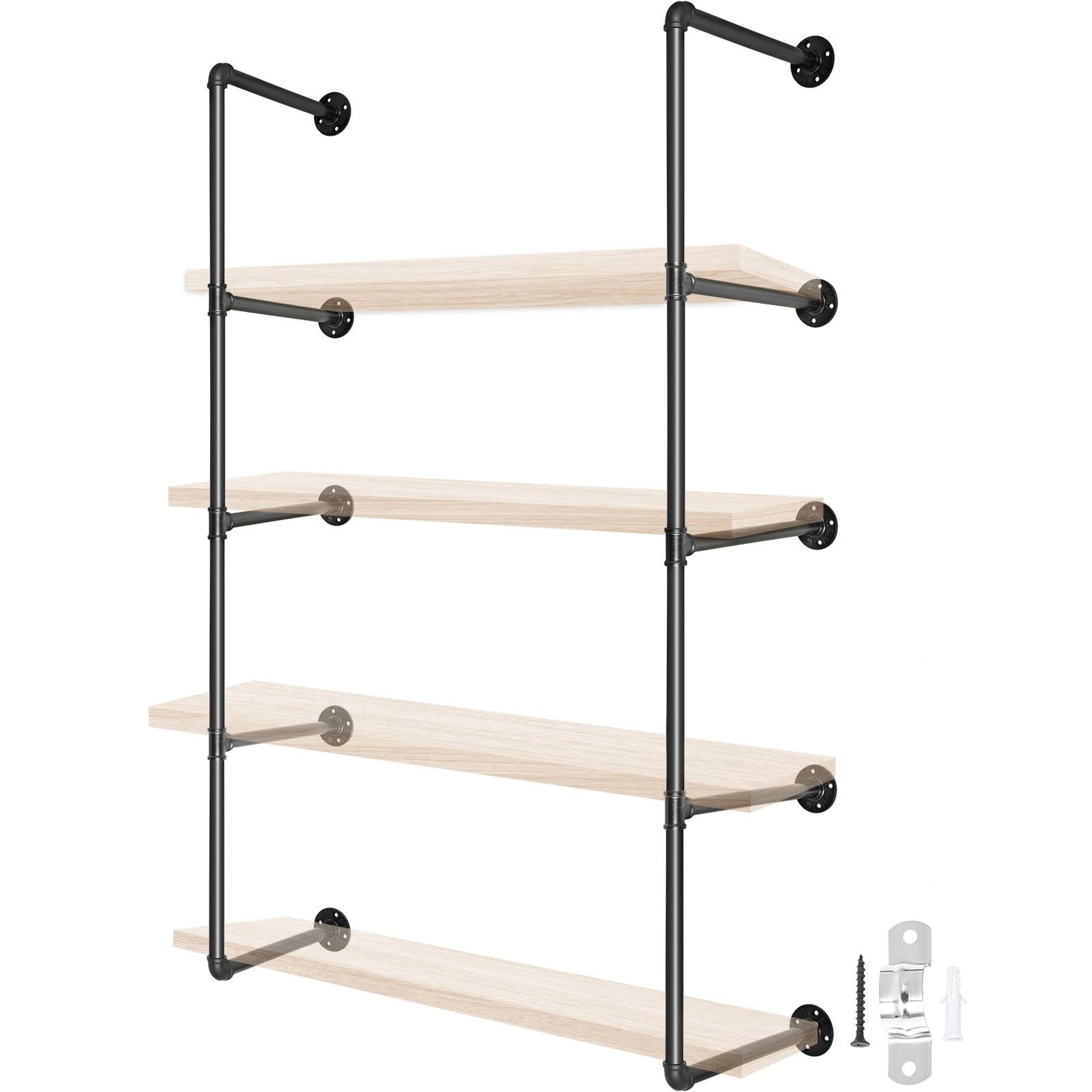Vevor Pipe Bookshelves Industrial Wall Mount Diy Pipe Shelf 2pcs 4-Tier Bracket P9_XQVVHCZA
