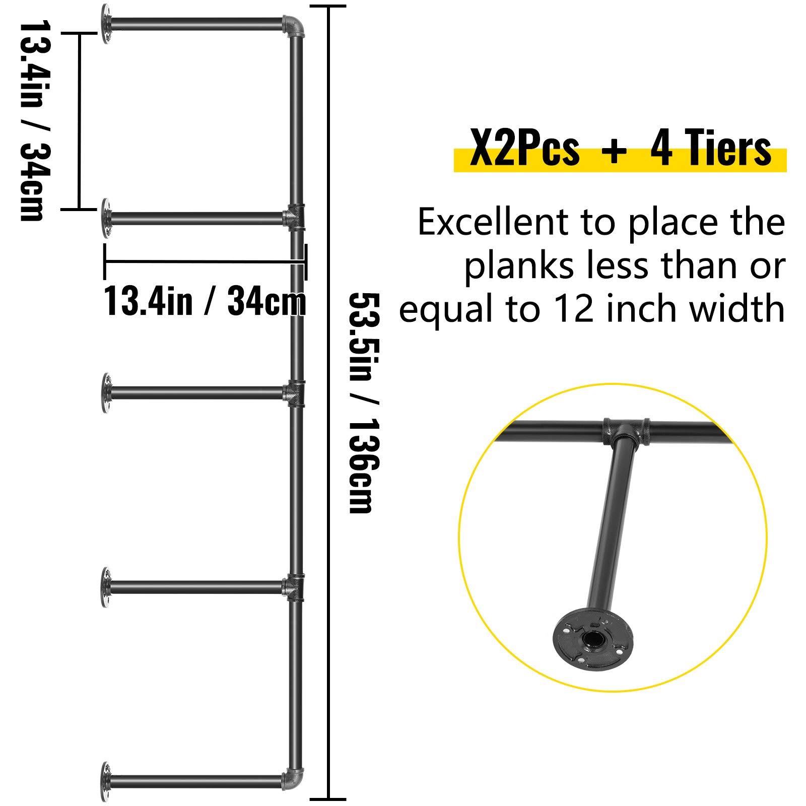 Vevor Pipe Bookshelves Industrial Wall Mount Diy Pipe Shelf 2pcs 4-Tier Bracket P9_XQVVHCZA Vevor Pipe Bookshelves Industrial Wall Mount Diy Pipe Shelf 2pcs 4-Tier Bracket P9_XQVVHCZA