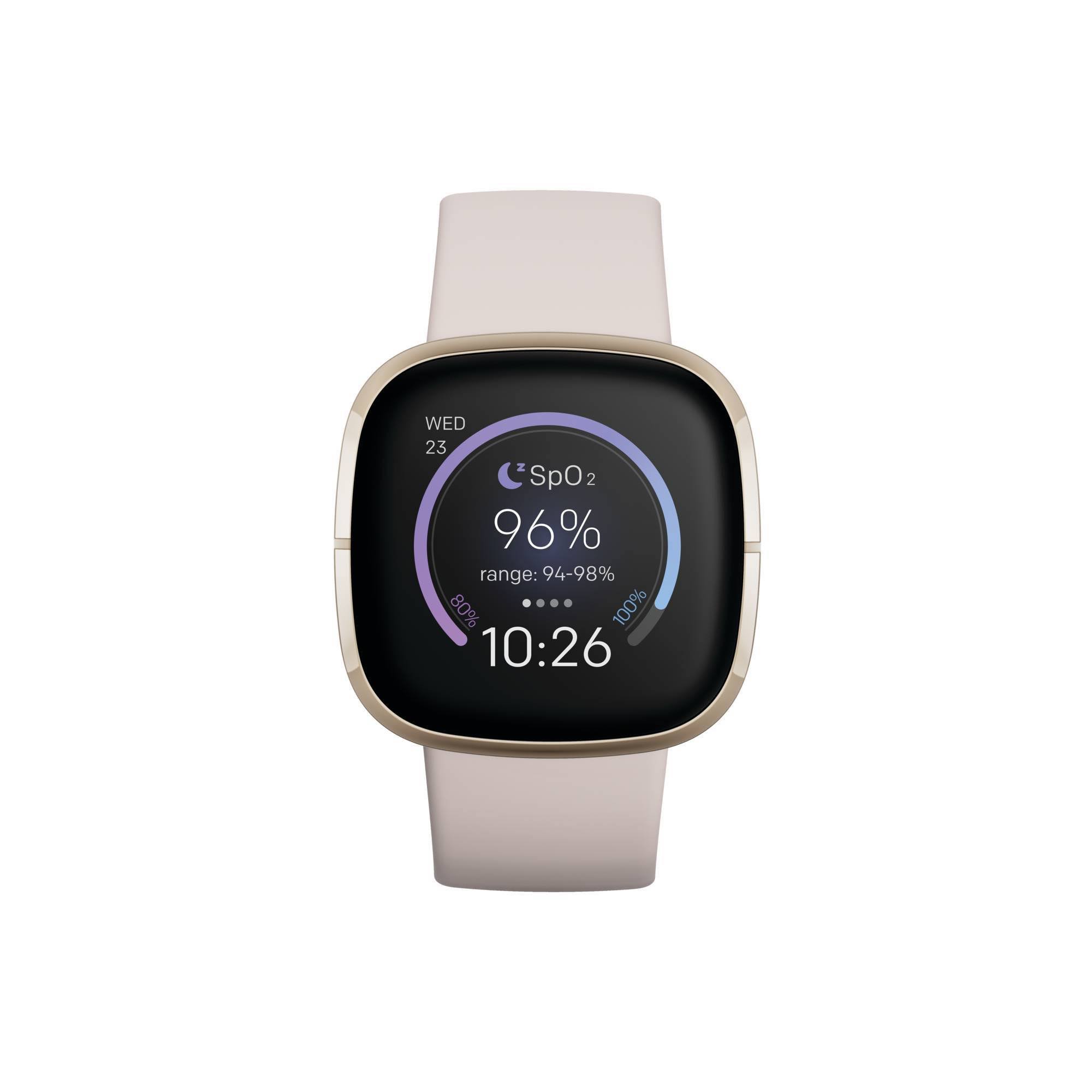 Fitbit Sense Soft Gold Stainless Steel Lunar White Strap Advanced Health Smartwatch 40mm At Abt NJ_SUHEAKNX