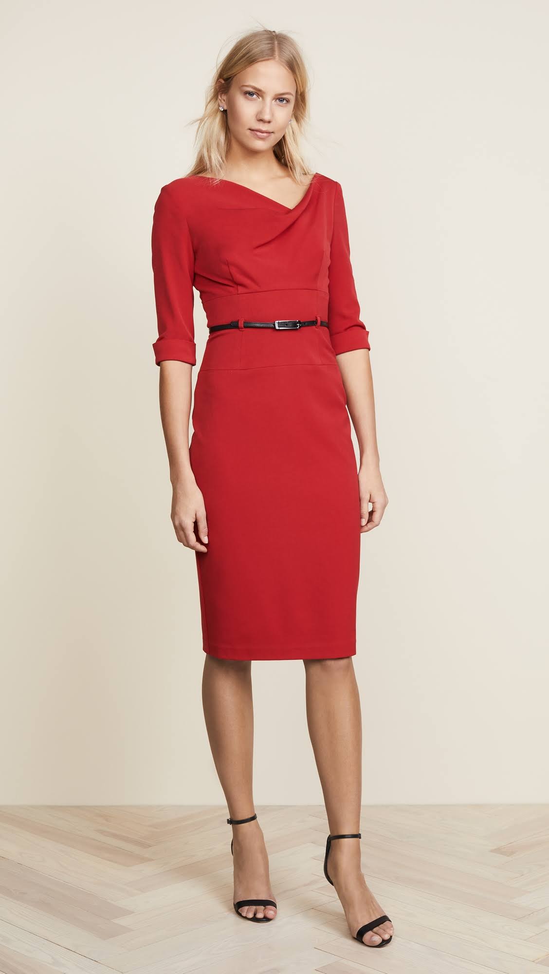 Black Halo Belted Sheath Dress - 8 / Red I4_KS1LZGPN Black Halo Belted Sheath Dress - 8 / Red I4_KS1LZGPN