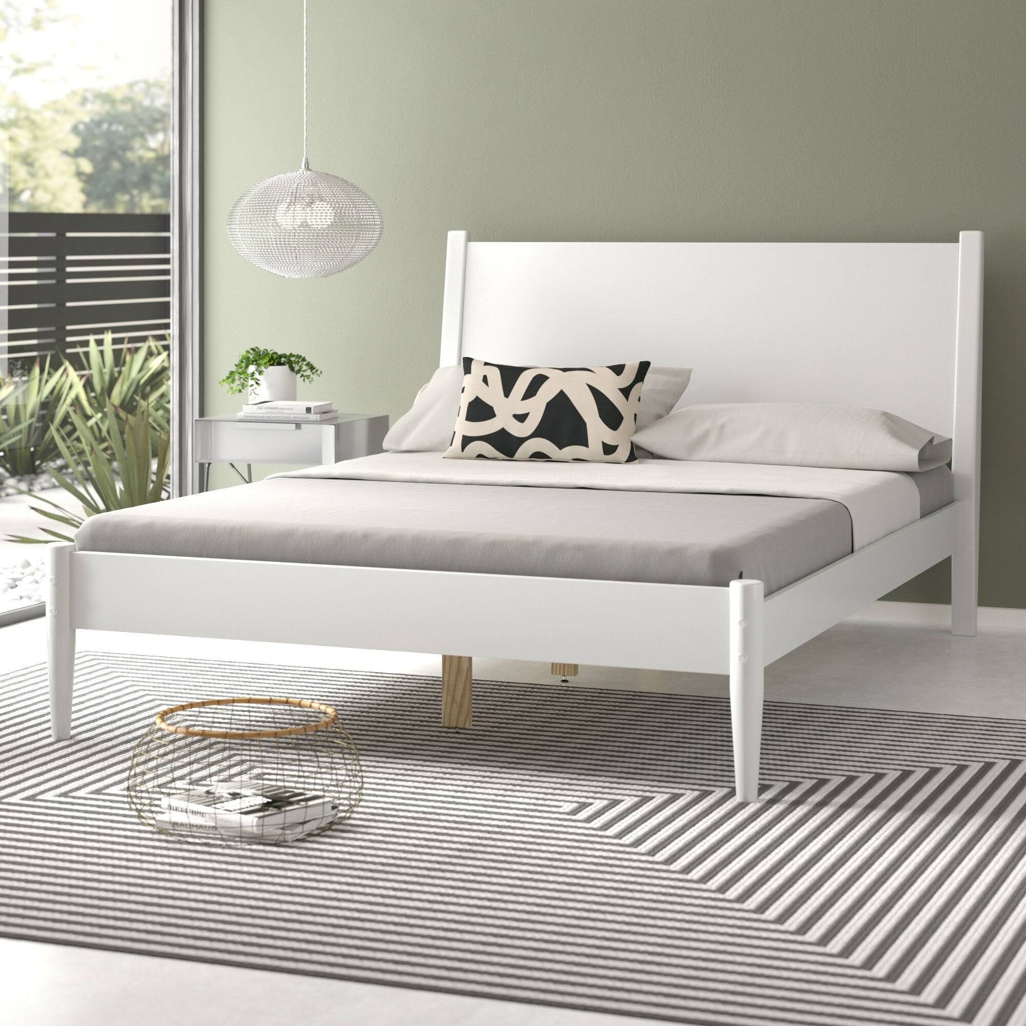 Camaflexi Mid-Century White, Full Size, Panel Headboard, Platform Bed T9_LDBP2HJQ
