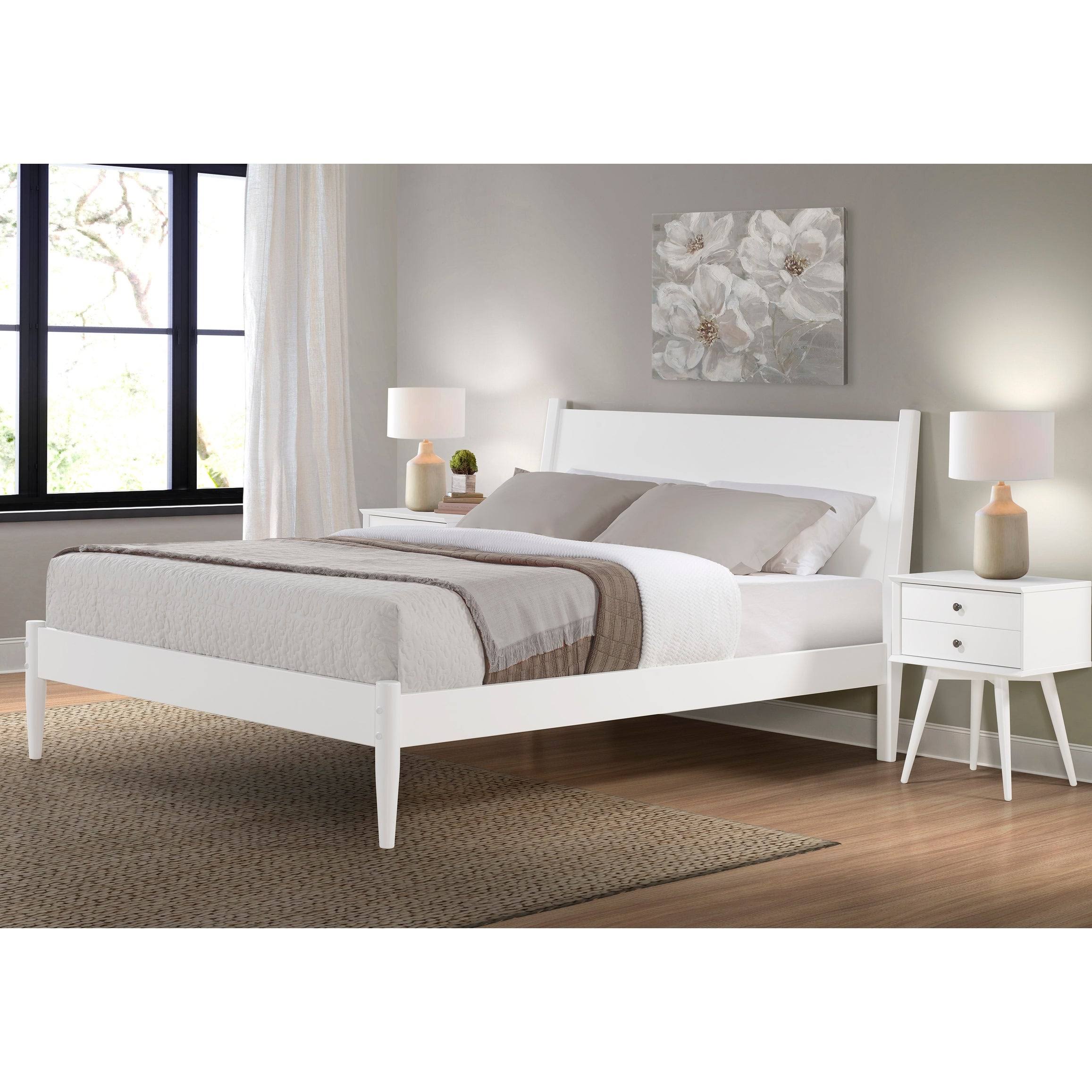 Camaflexi Mid-Century White, Full Size, Panel Headboard, Platform Bed T9_LDBP2HJQ
