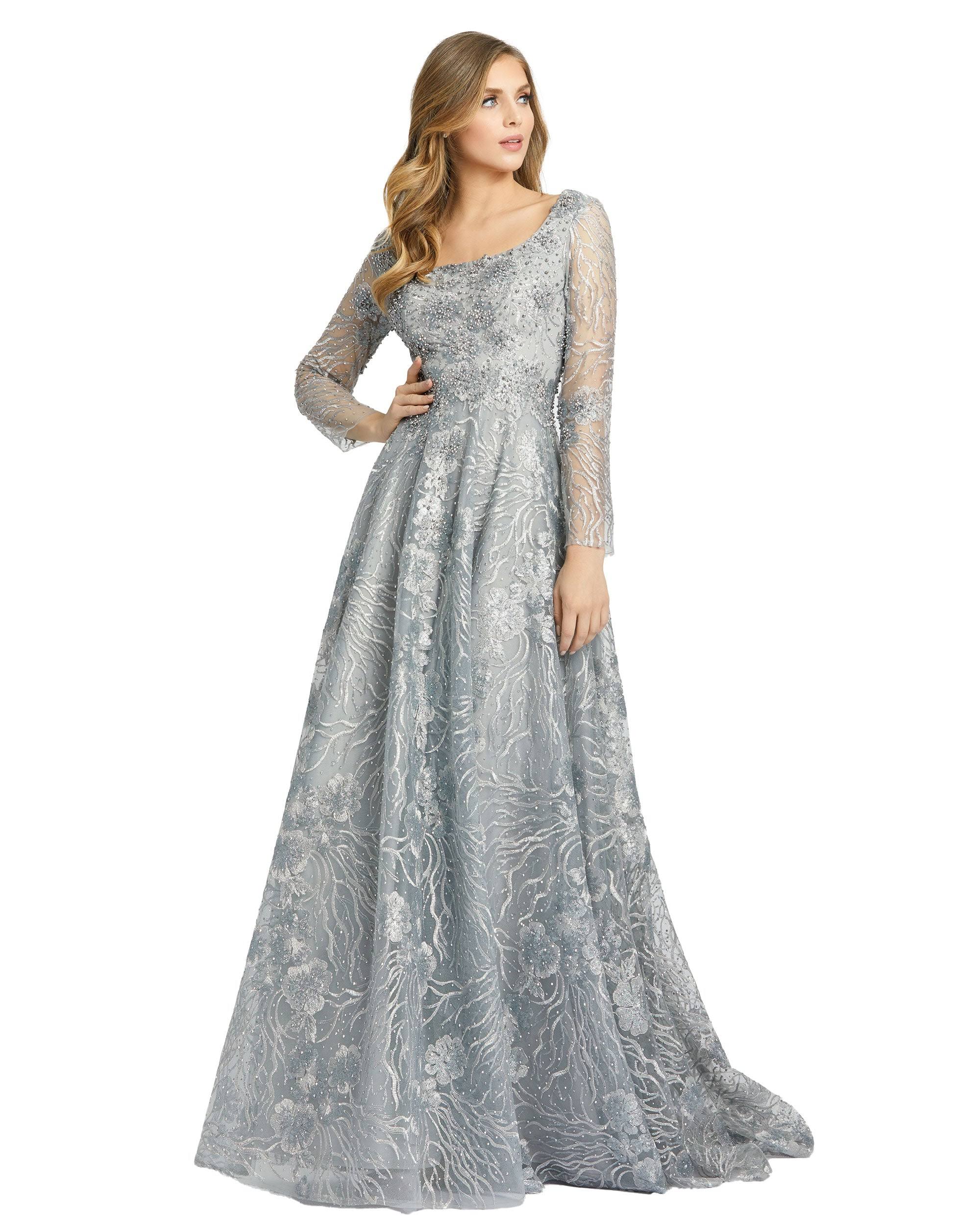 Mac Duggal Women's Jewel Encrusted Long Sleeve Square Neck Gown In Vintage Gold 4U_BMUH7TJL