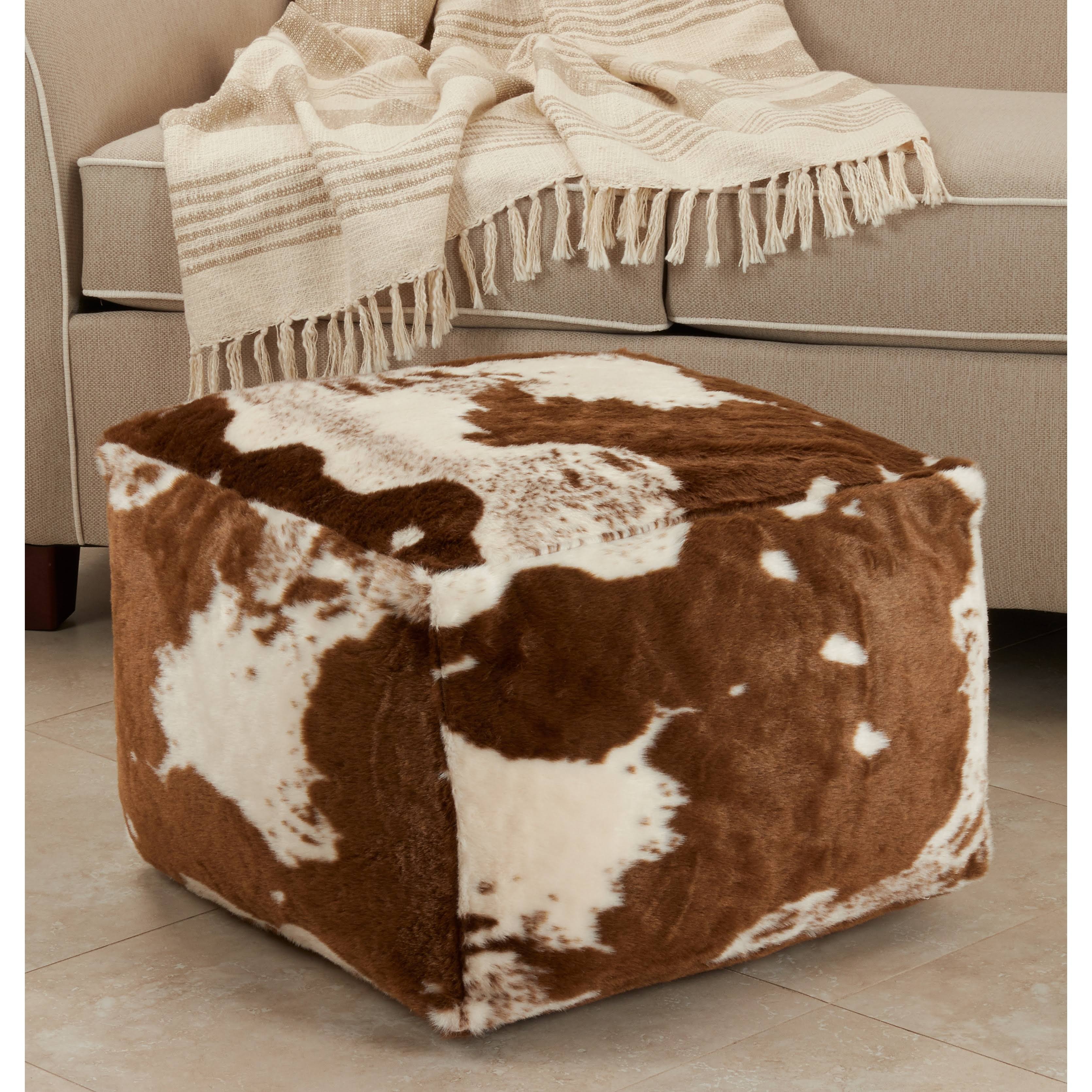 Saro Pu471.Br Brown Faux Fur Cow Hide Pouf 20 X 20 X 14 In. ON_G0D4OOOJ Saro Pu471.Br Brown Faux Fur Cow Hide Pouf 20 X 20 X 14 In. ON_G0D4OOOJ