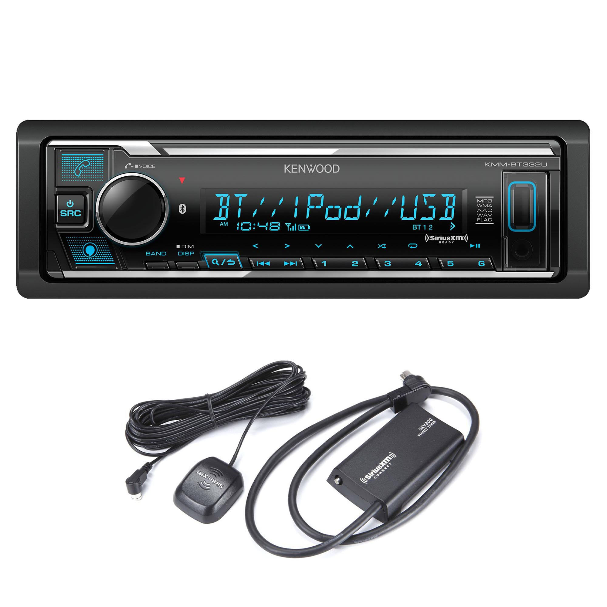 Kenwood Kmm-Bt332u Bluetooth Usb Single Din Media Receiver (No Cd) With Alexa With A Sirius Xm Sxv300v1 Connect Vehicle Tuner Kit For Satellite Radio TJ_P4OLLQLG