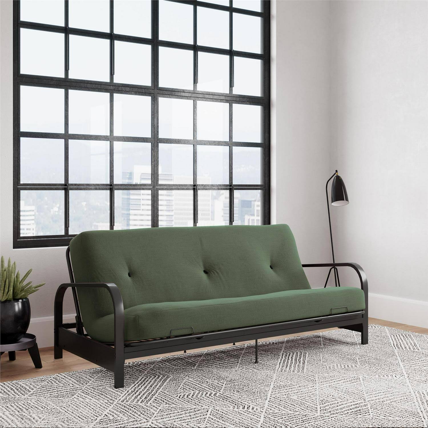 Dhp Cleo Black Metal Arm Futon Frame With 6 Thermobonded High Density Polyester Fill Futon Mattress, Full, Army Green, Size: 6 Full K5_RFDRTEGL