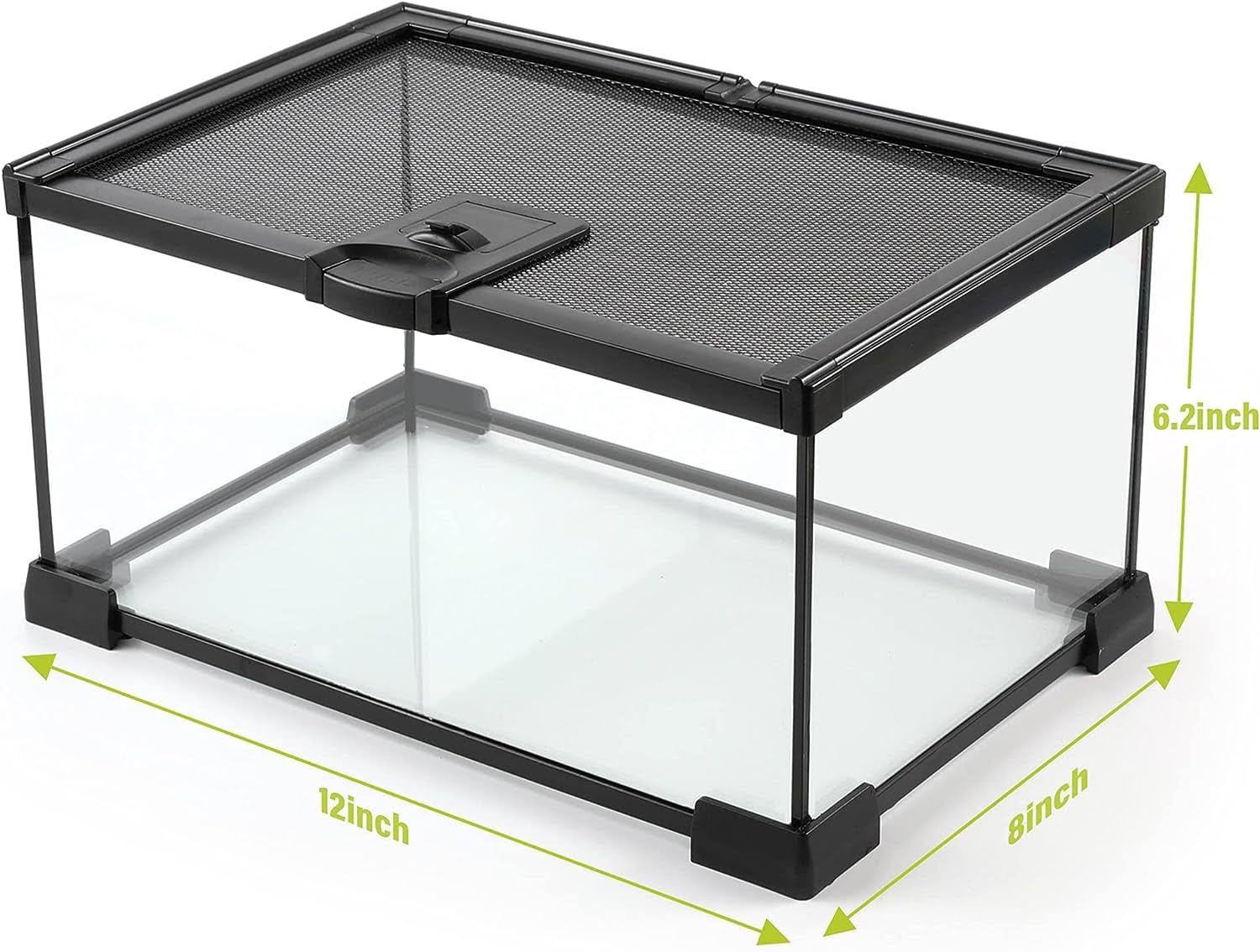 Helime Reptile Glass Terrarium - Amphibians Habitat Cages 12 X 8 X 6.3 Starter Kits, Top Sliding Door Screen Ventilation Mini Tanks With Heating QS_VTQSD8HR