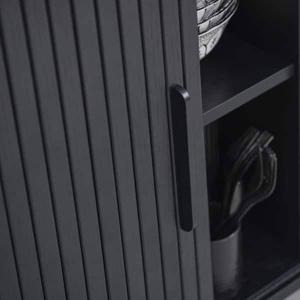 Mid-Century Modern Rounded Sliding Door 39 Cabinet - Black G5_TDKISLFQ Mid-Century Modern Rounded Sliding Door 39 Cabinet - Black G5_TDKISLFQ
