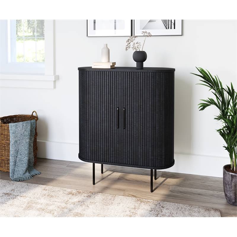 Mid-Century Modern Rounded Sliding Door 39 Cabinet - Black G5_TDKISLFQ Mid-Century Modern Rounded Sliding Door 39 Cabinet - Black G5_TDKISLFQ