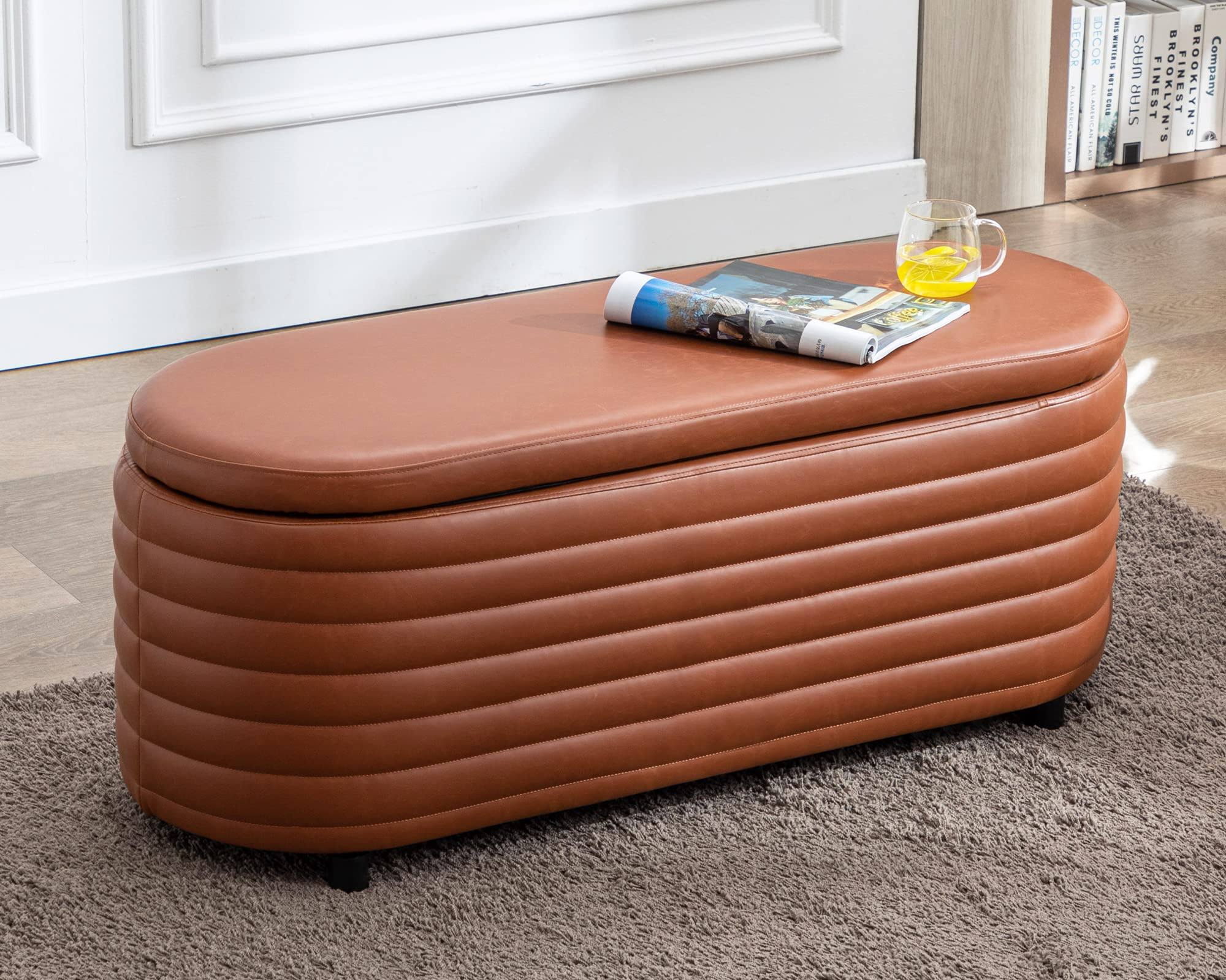 Dm Furniture Dm-Furniture Storage Ottoman Bench Upholstered Pu Leather End Of Bed Stool With Safety Hinge For Bedroom, Living Room, Entryway (44.5 ND_GIEDPGSP