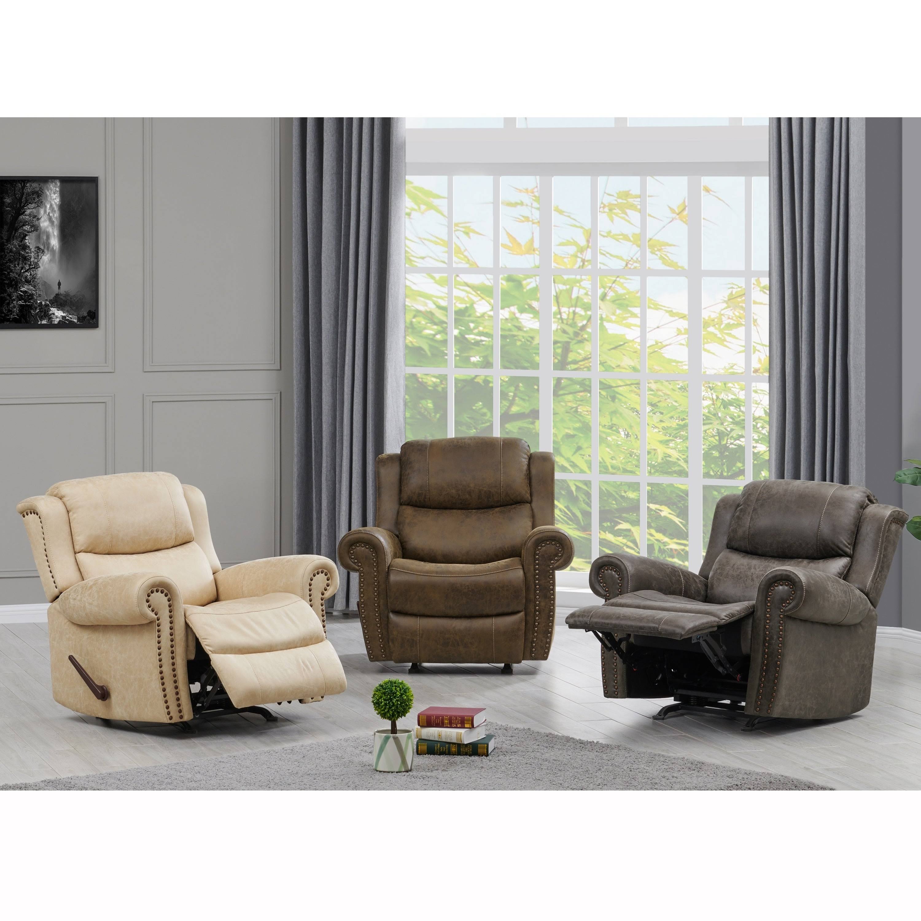 Prolounger Rolled Arm Rocker Recliner Chair, Size Standard, Beige LV_7BVOAZOU