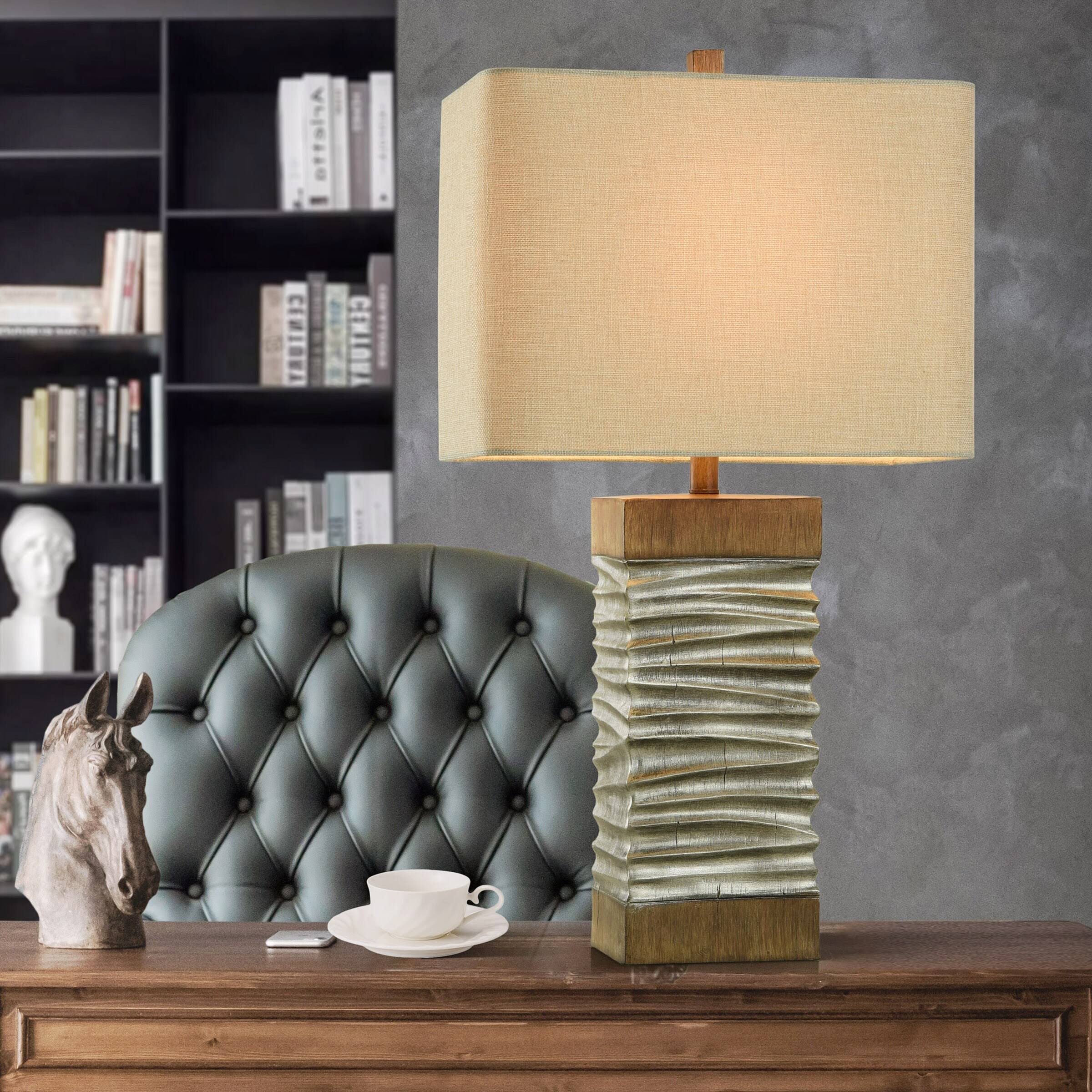 Stylecraft Darley Silver And Natural Wood Painted Resin Table Lamp TF_MNCIEP93
