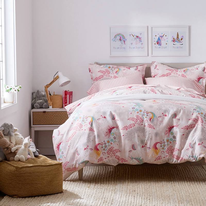 The Company Store Company Kids Fancy Unicorns Pink Multi Organic Cotton Percale Queen Sheet Set XH_9MS8OWTH