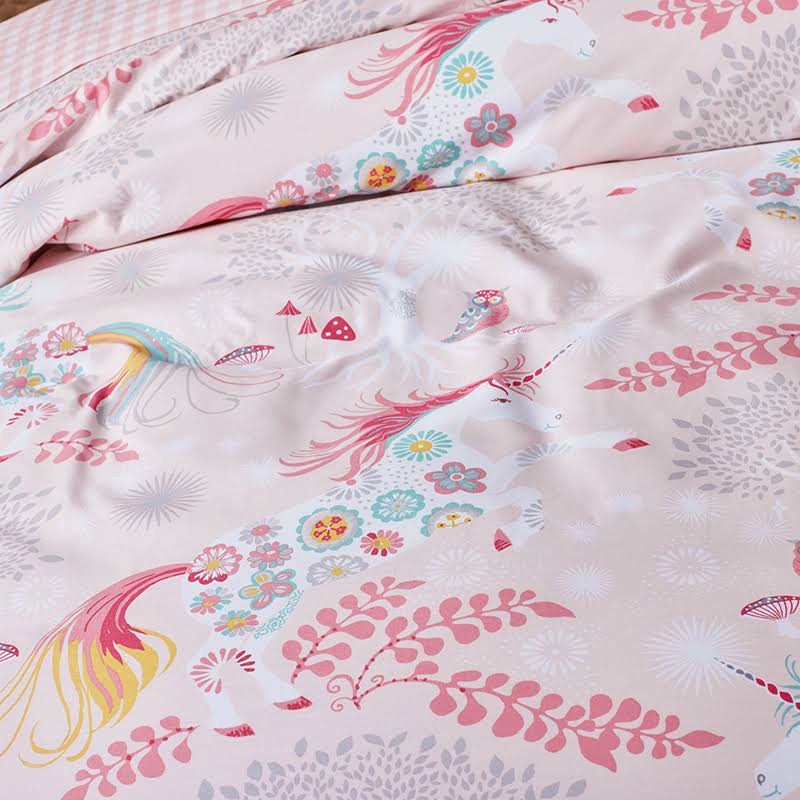 The Company Store Company Kids Fancy Unicorns Pink Multi Organic Cotton Percale Queen Sheet Set XH_9MS8OWTH