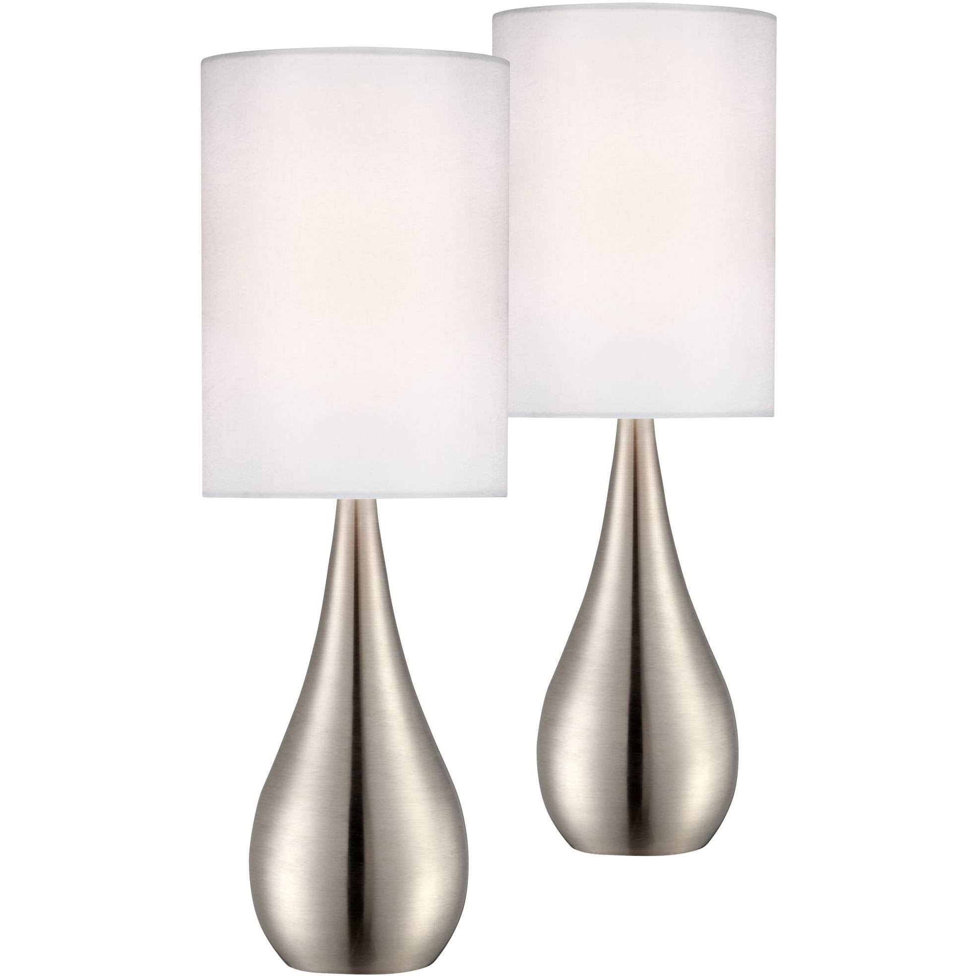 Evans Modern Accent Table Lamps Set Of 2 Brushed Steel Teardrop White Cylinder Shade For Living Room Family Bedroom Bedside - 360 Lighting H4_TVDHB85V Evans Modern Accent Table Lamps Set Of 2 Brushed Steel Teardrop White Cylinder Shade For Living Room Family Bedroom Bedside - 360 Lighting H4_TVDHB85V