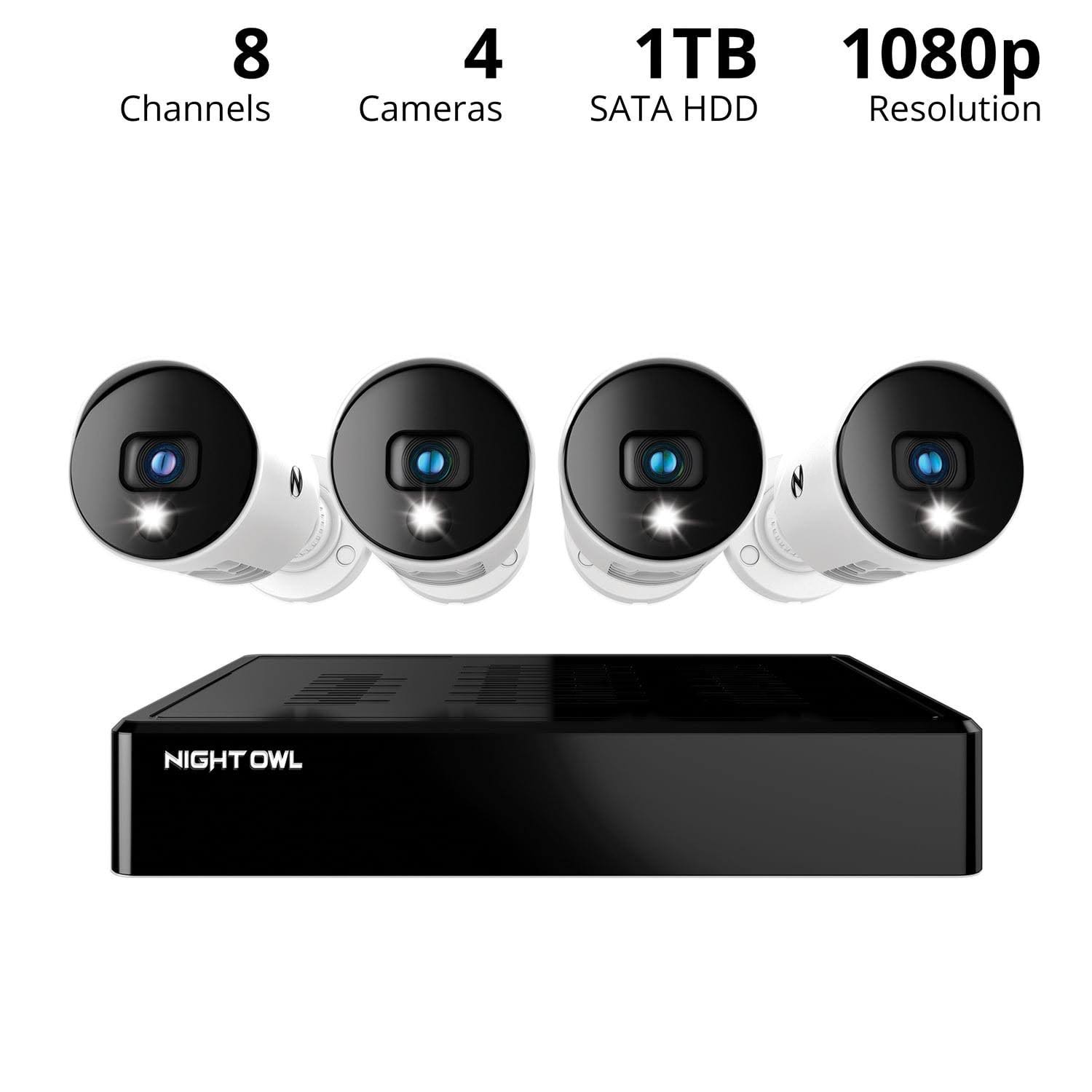 Night Owl Bluetooth 8 Channel Dvr With 1tb Hard Drive, And 4 Wired 1080p Hd Spotlight Security Cameras, Outdoor, Hdmi Connector MD_XCE1LMBM