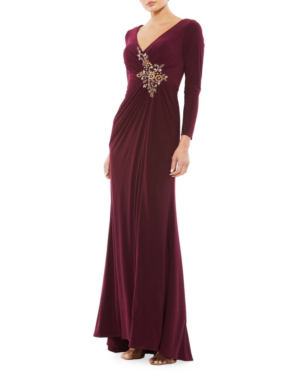 Mac Duggal Women's Appliqué Long-Sleeve Gown - Black - Size 10 SI_YXUBV0IB