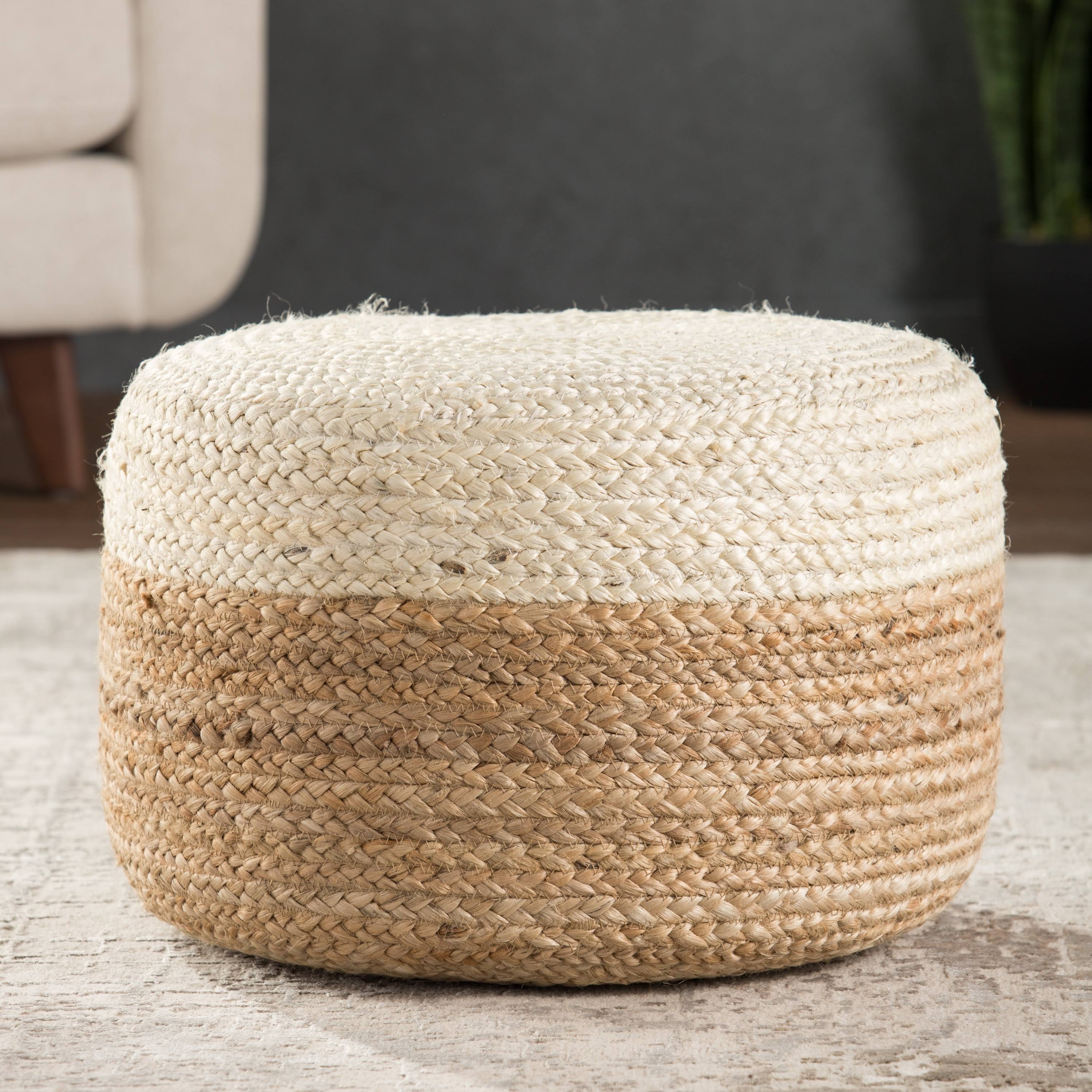 Jaipur Living Jalissa Ombre White/ Beige Cylinder Pouf White/Beige MJ_UKJ32RDU Jaipur Living Jalissa Ombre White/ Beige Cylinder Pouf White/Beige MJ_UKJ32RDU