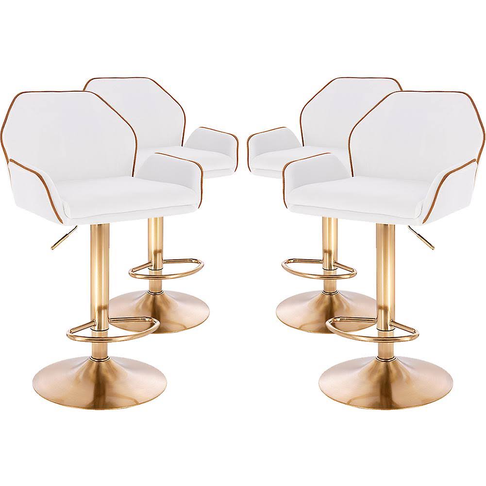 Modern Home Luxe Tesla Contemporary Adjustable Barstool/Bar Chair W/ 360 Rotation - Adjusting Height Counter/Bar Stool - White/Gold Piping - Set Of 4 KU_DLMORRLN